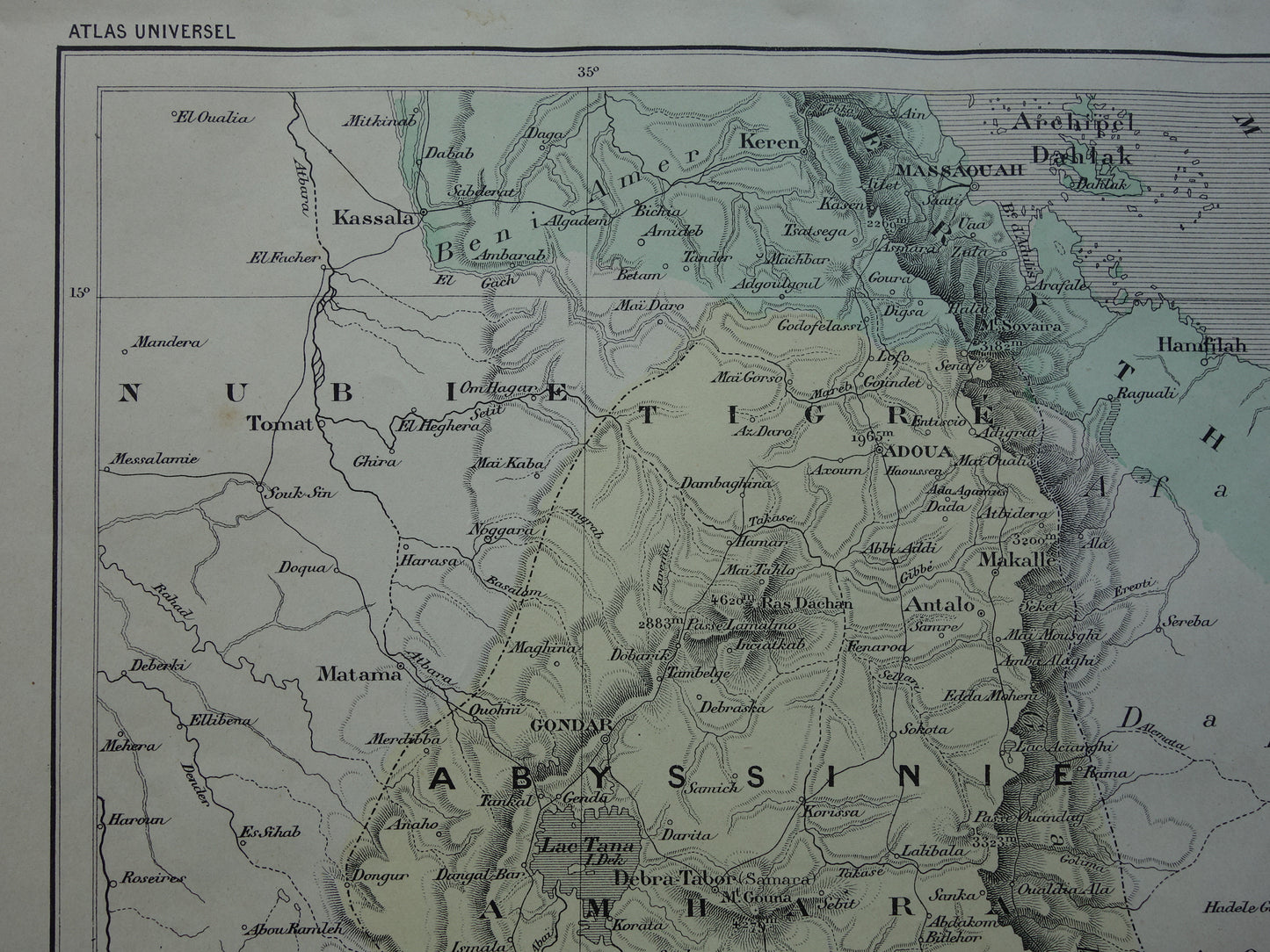 Oude kaart van Eritrea Djibouti Ethiopië 1896 originele antieke print Harar Massaouah Franse kolonie Kobbo Zeila vintage kaarten