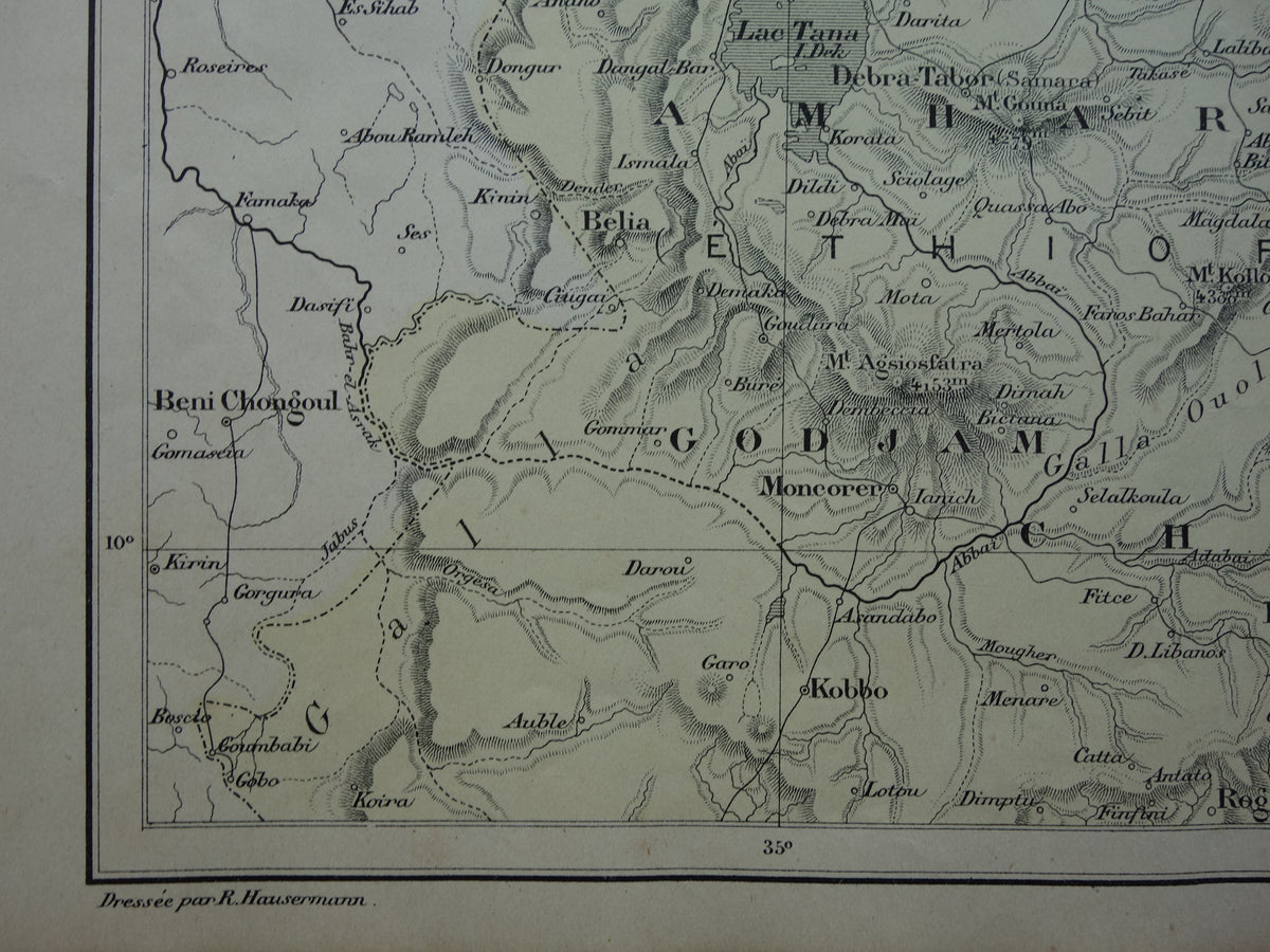Oude kaart van Eritrea Djibouti Ethiopië 1896 originele antieke print Harar Massaouah Franse kolonie Kobbo Zeila vintage kaarten