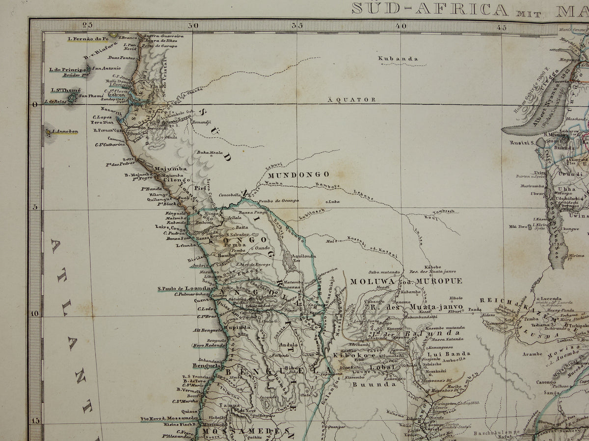 Antieke landkaart van Afrika in 1868 Grote originele 165+ jaar oude kaart van Zuid-Afrika Madagaskar Angola Namibië Botswana Tanzania Congo Mozambique Zambia Route Livingstone Andersson