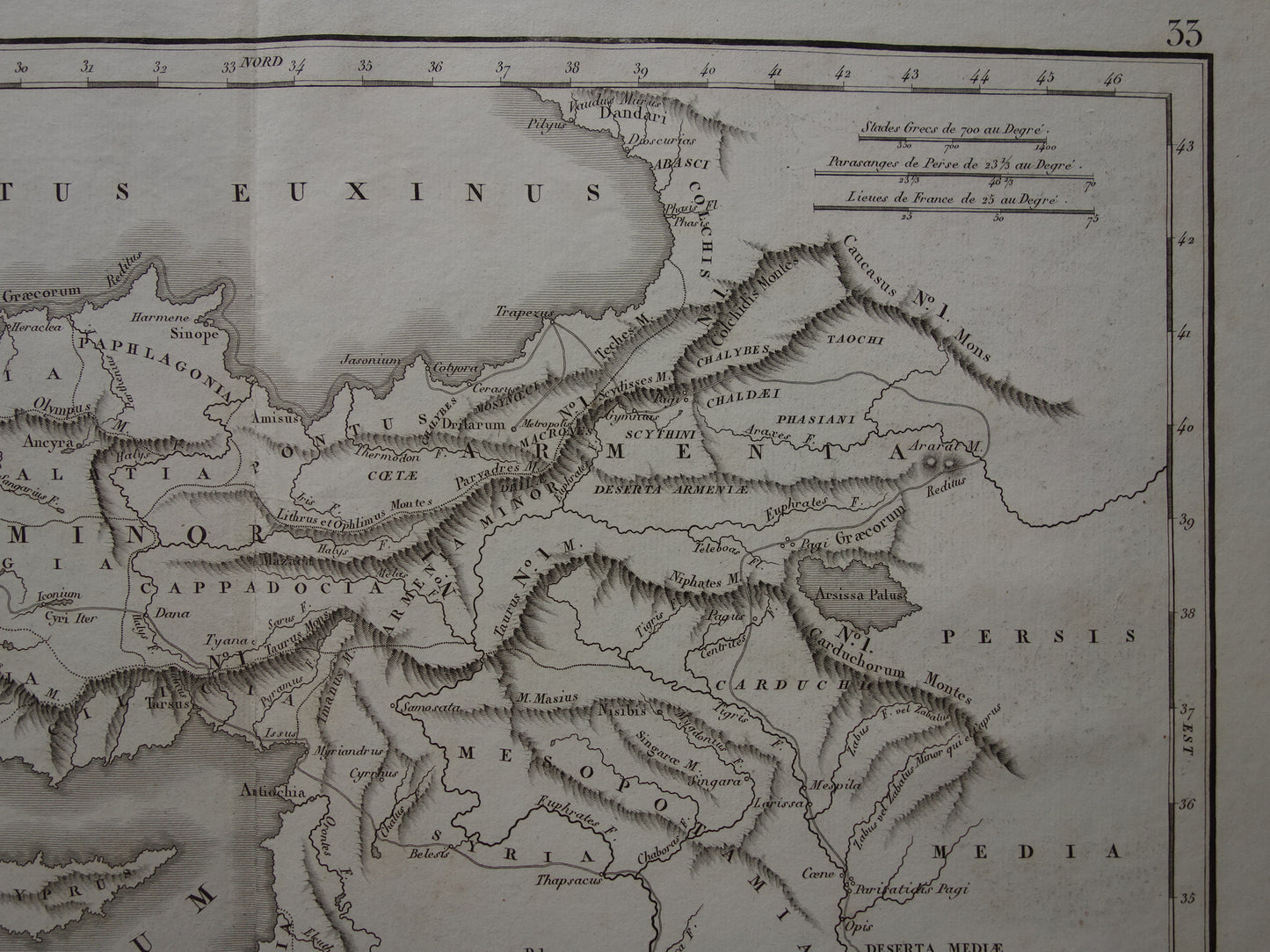 Antieke kaart uit 1833 over Cyrus de jongere oude landkaart van de Perzische prins en Xenophon de Tocht van de tienduizend vintage geschiedeniskaart