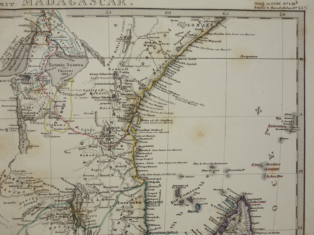 Antieke landkaart van Afrika in 1868 Grote originele 165+ jaar oude kaart van Zuid-Afrika Madagaskar Angola Namibië Botswana Tanzania Congo Mozambique Zambia Route Livingstone Andersson