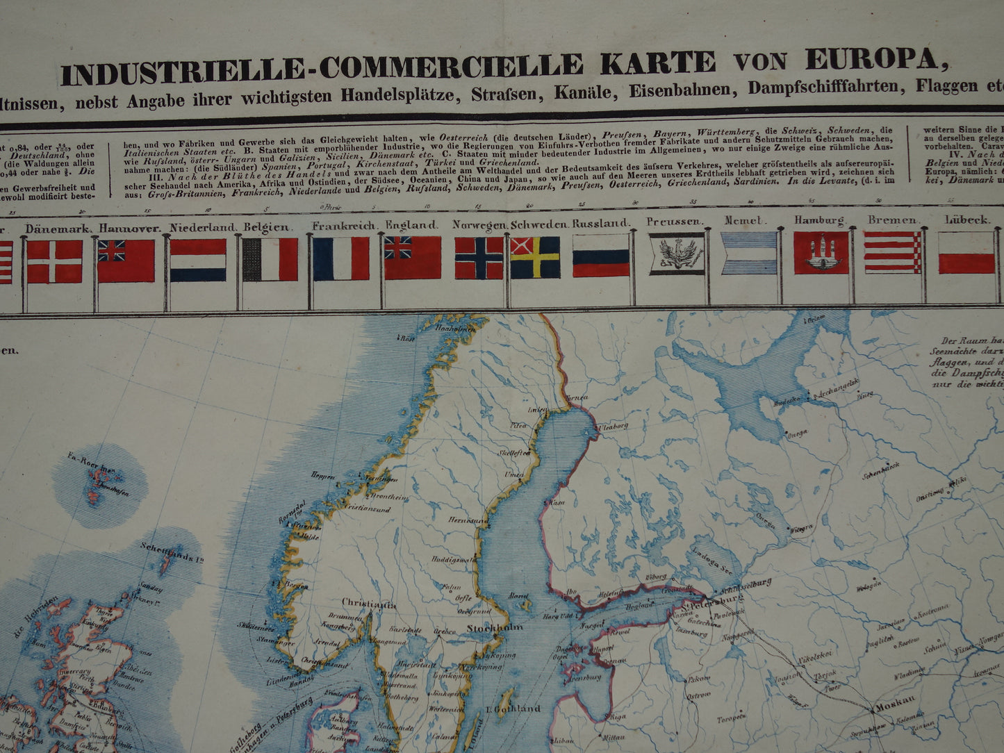 EUROPA grote oude economische kaart van Europa uit 1840 originele antieke landkaart Europees continent economie handel vintage kaarten