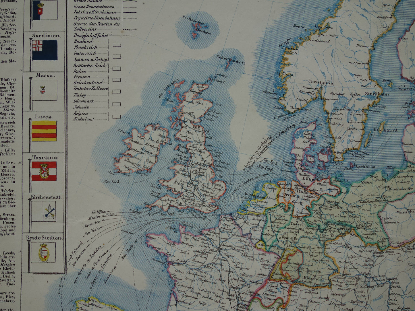 EUROPA grote oude economische kaart van Europa uit 1840 originele antieke landkaart Europees continent economie handel vintage kaarten
