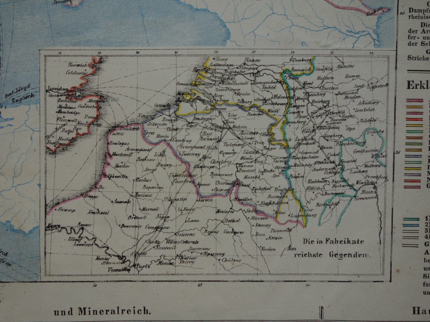 EUROPA grote oude economische kaart van Europa uit 1840 originele antieke landkaart Europees continent economie handel vintage kaarten