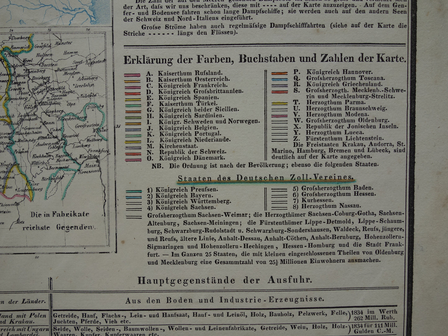 EUROPA grote oude economische kaart van Europa uit 1840 originele antieke landkaart Europees continent economie handel vintage kaarten