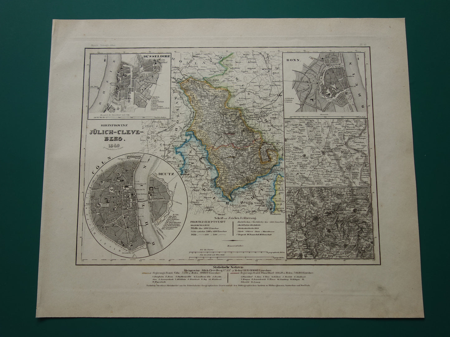 oude kaart van Rijnprovincie Jülich-Kleve-Berg 1849 originele antieke landkaart Duitsland Pruisen Keulen Bonn Düsseldorf