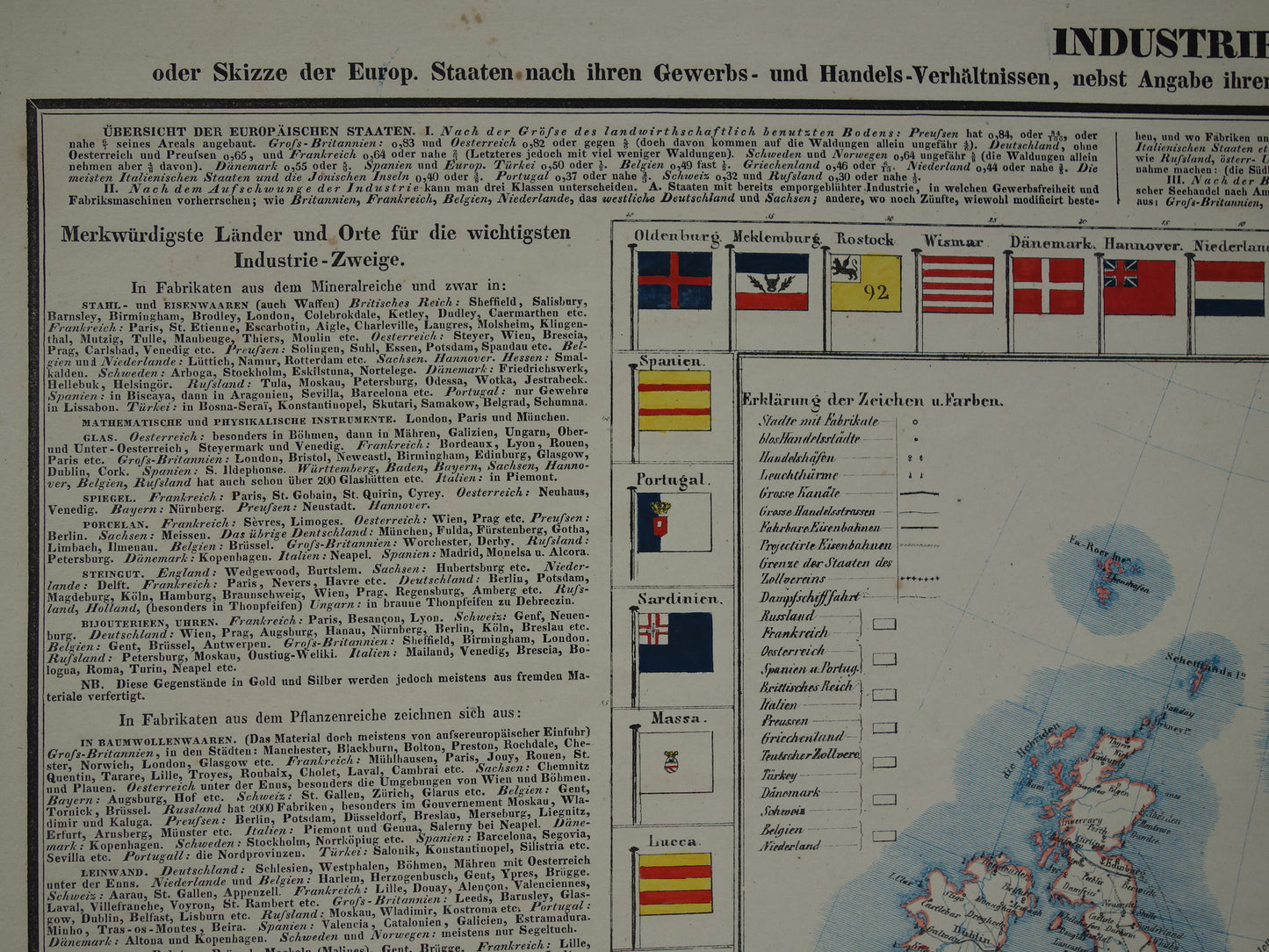EUROPA grote oude economische kaart van Europa uit 1840 originele antieke landkaart Europees continent economie handel vintage kaarten