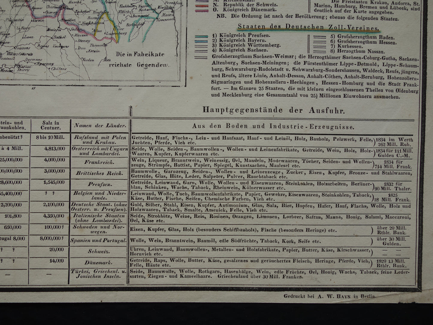 EUROPA grote oude economische kaart van Europa uit 1840 originele antieke landkaart Europees continent economie handel vintage kaarten