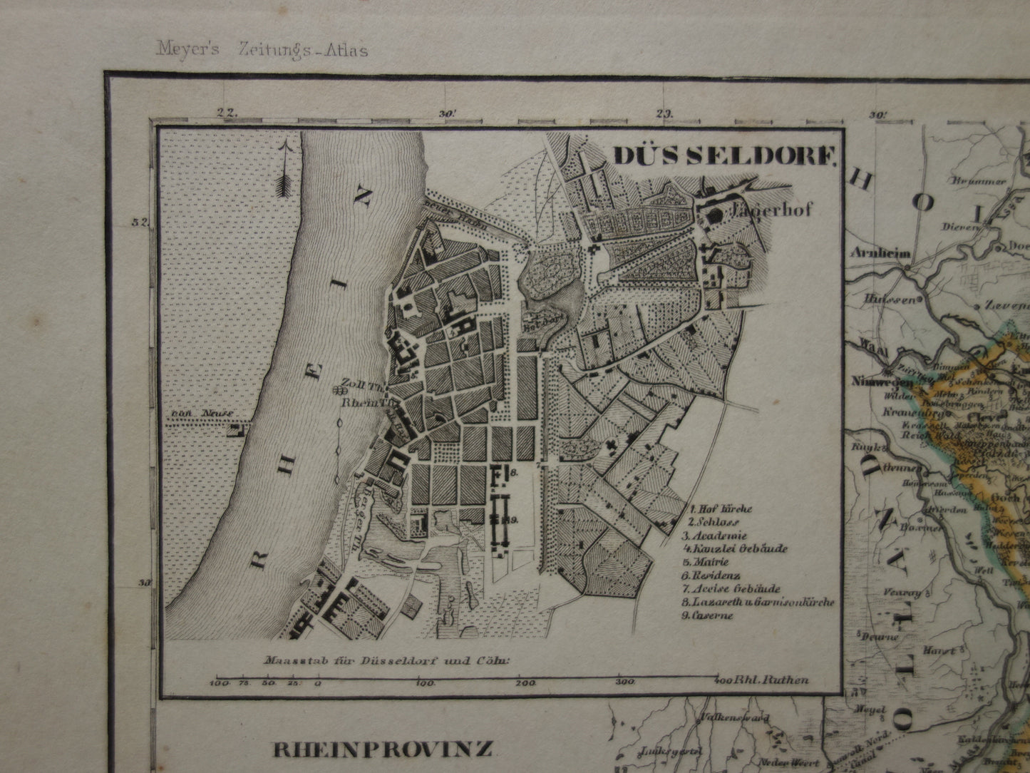 oude kaart van Rijnprovincie Jülich-Kleve-Berg 1849 originele antieke landkaart Duitsland Pruisen Keulen Bonn Düsseldorf