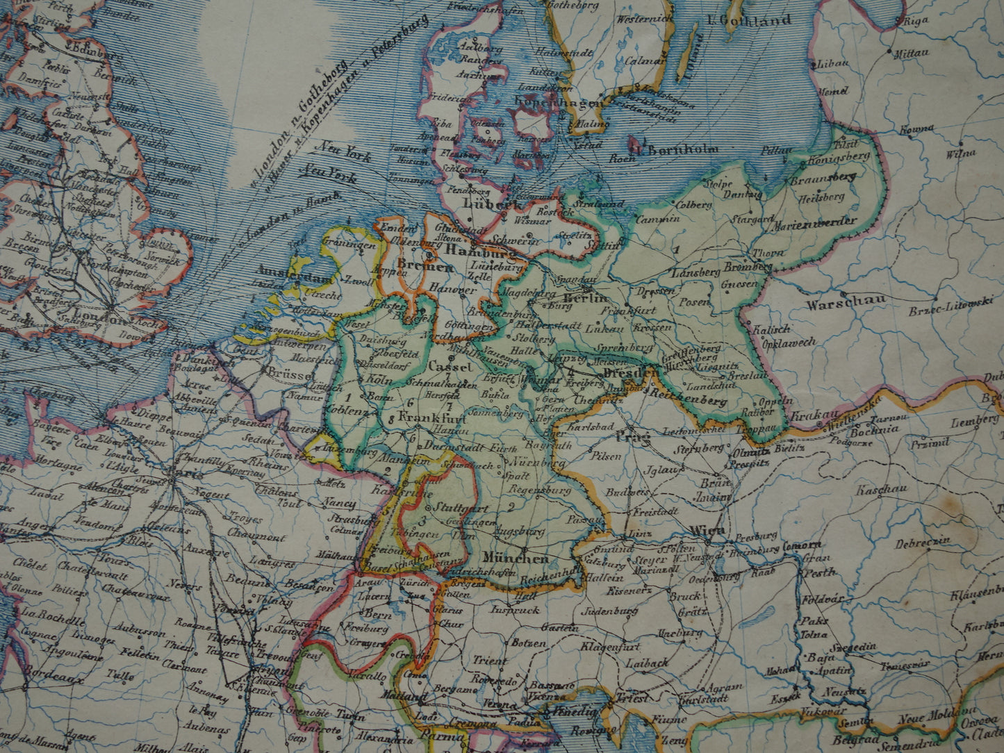 EUROPA grote oude economische kaart van Europa uit 1840 originele antieke landkaart Europees continent economie handel vintage kaarten