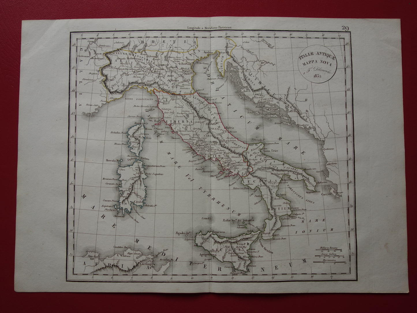 Oude kaart van Italië in de klassieke oudheid - originele antieke landkaart 1832 - vintage geschiedeniskaart Italië