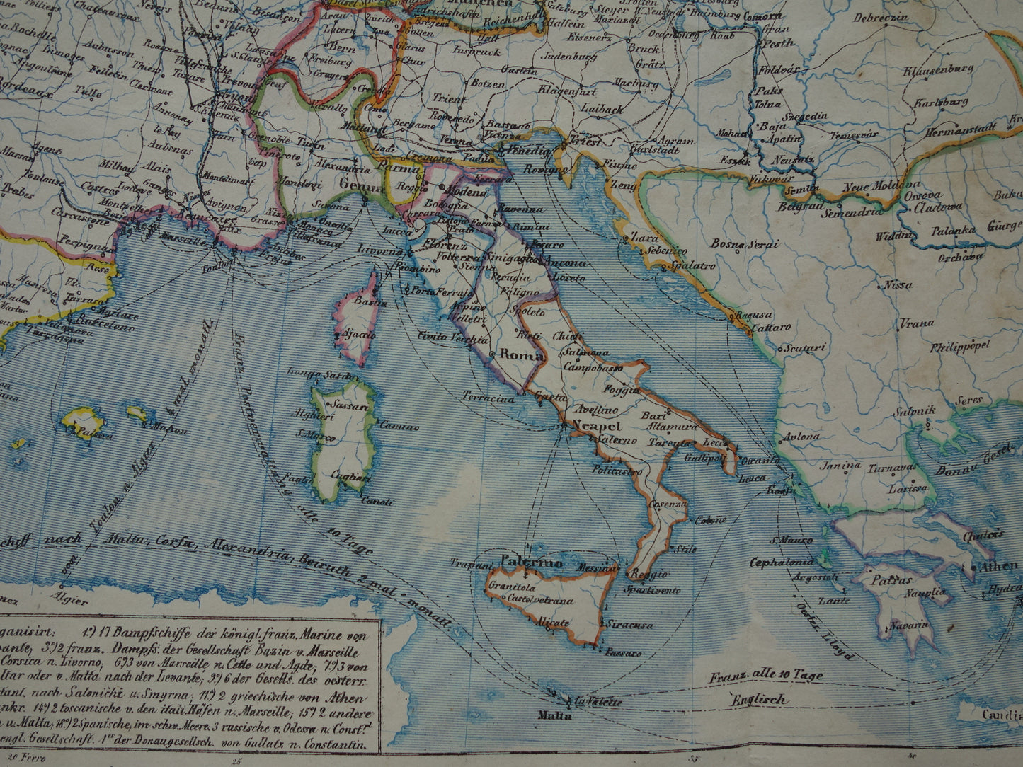 EUROPA grote oude economische kaart van Europa uit 1840 originele antieke landkaart Europees continent economie handel vintage kaarten