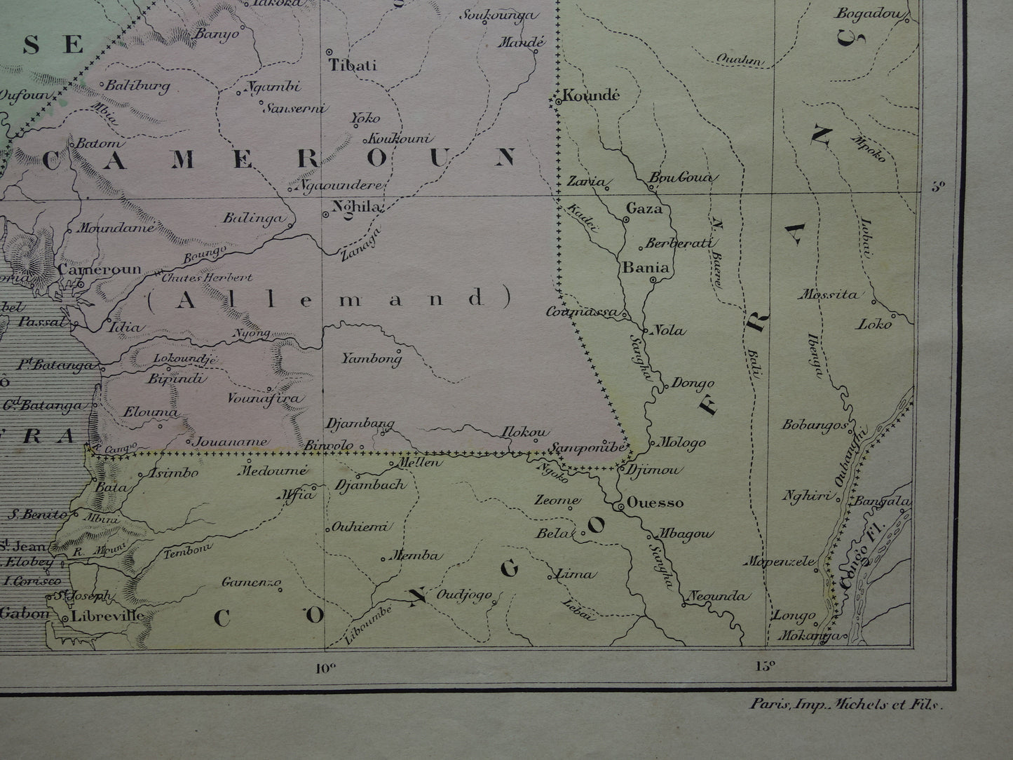 Oude kaart van Duits Kameroen 1896 originele antieke kaart Tsjaadmeer Afrika vintage kaarten Tsjaad Lake Chad