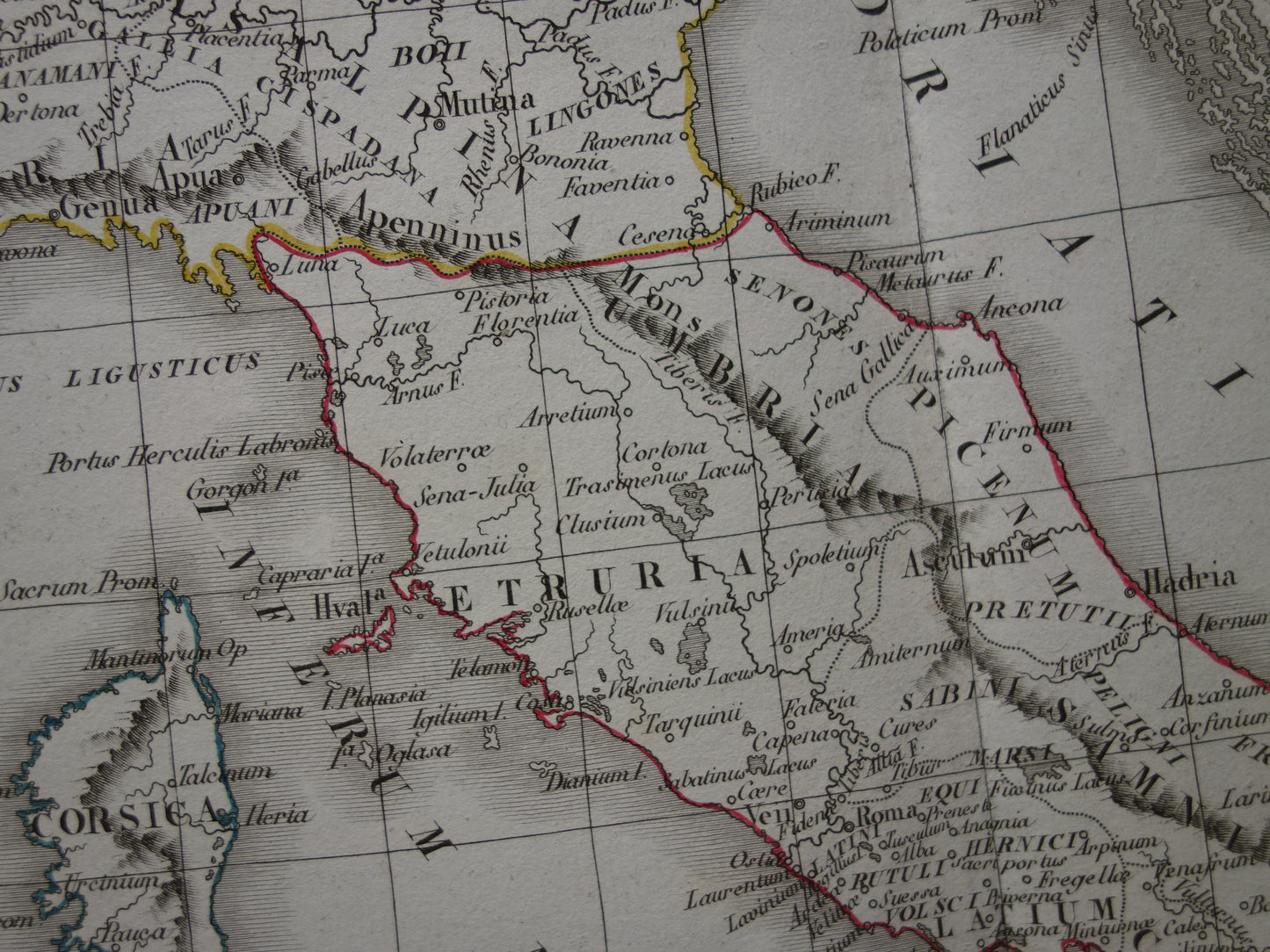Oude kaart van Italië in de klassieke oudheid - originele antieke landkaart 1832 - vintage geschiedeniskaart Italië