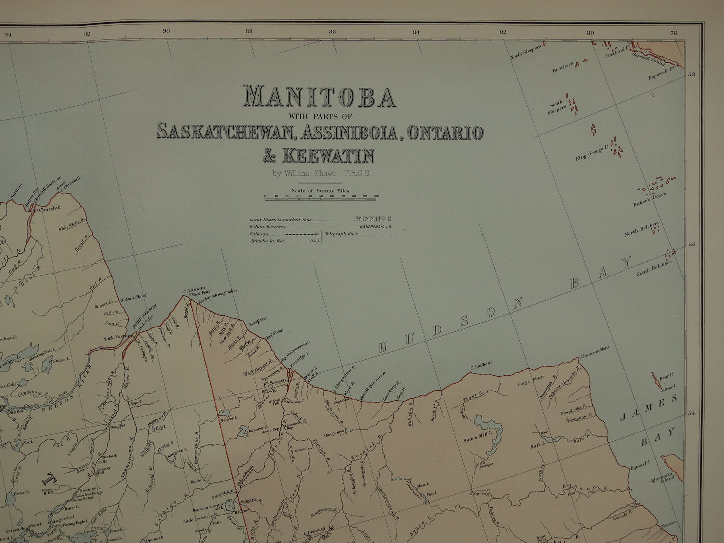 60 Canada section III - Manitoba with parts of Saskatchewan, Assiniboia, Ontario & Keewatin by William Shawe old map
