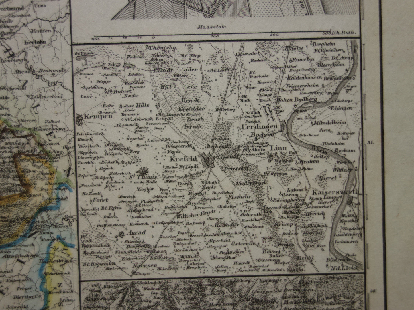 oude kaart van Rijnprovincie Jülich-Kleve-Berg 1849 originele antieke landkaart Duitsland Pruisen Keulen Bonn Düsseldorf