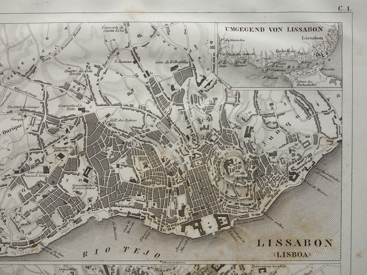 Lissabon und Neapel alte Karte Antiker Stadtplan Lisboa Napoli von 1849 Vintage-Karten