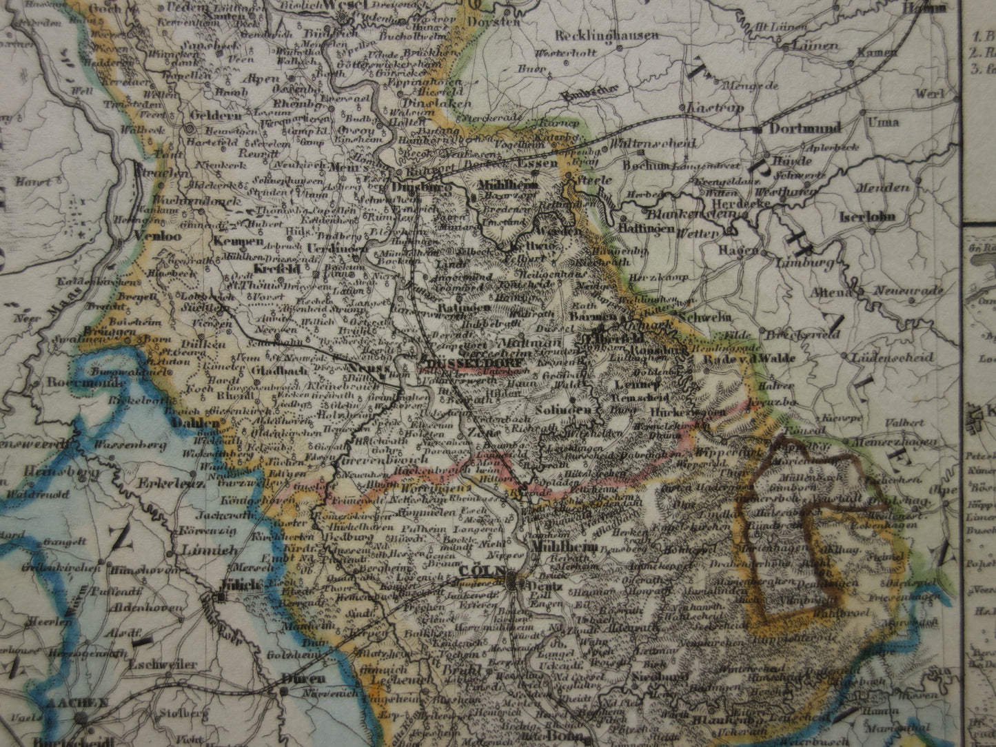 oude kaart van Rijnprovincie Jülich-Kleve-Berg 1849 originele antieke landkaart Duitsland Pruisen Keulen Bonn Düsseldorf