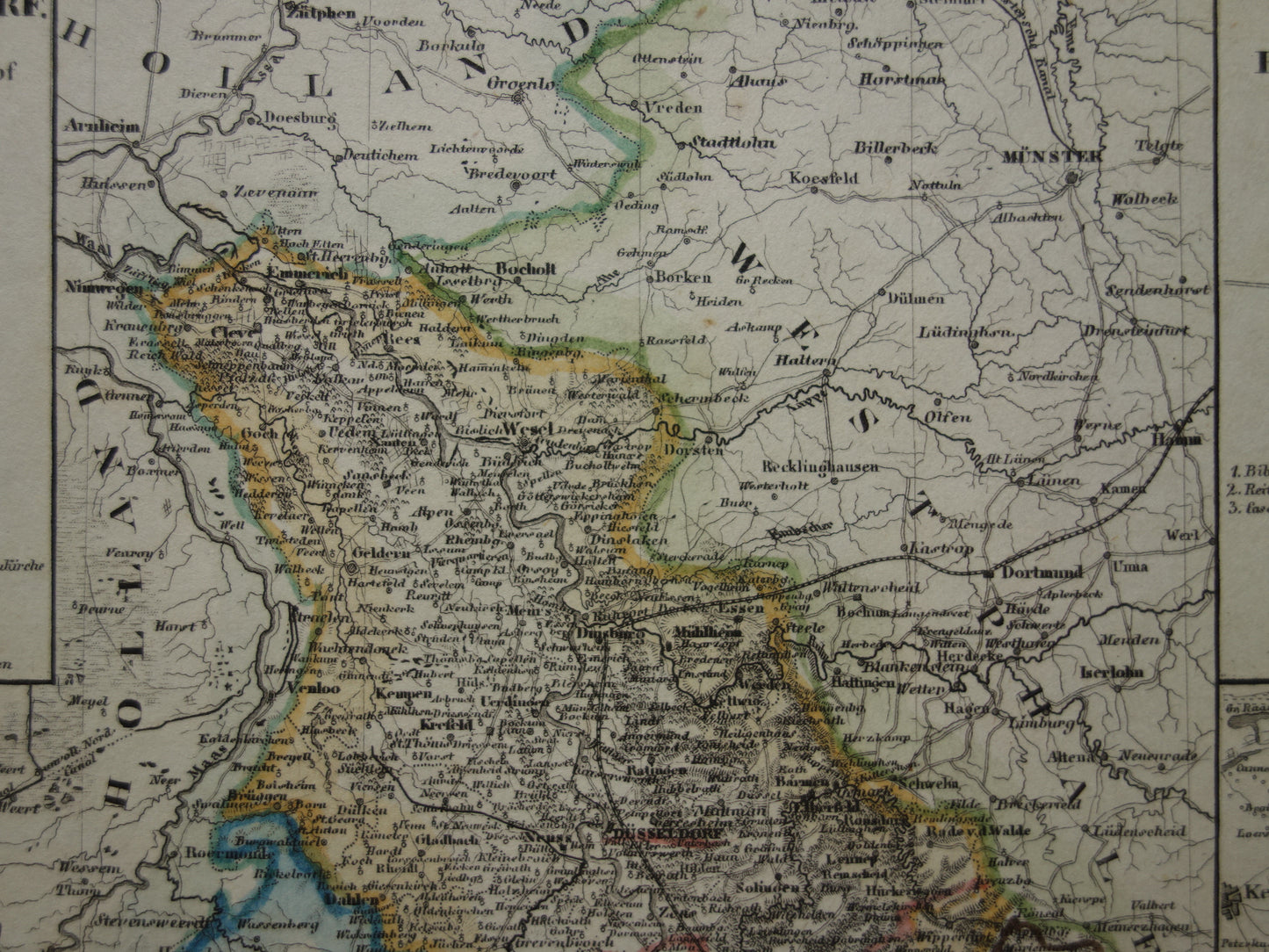 oude kaart van Rijnprovincie Jülich-Kleve-Berg 1849 originele antieke landkaart Duitsland Pruisen Keulen Bonn Düsseldorf