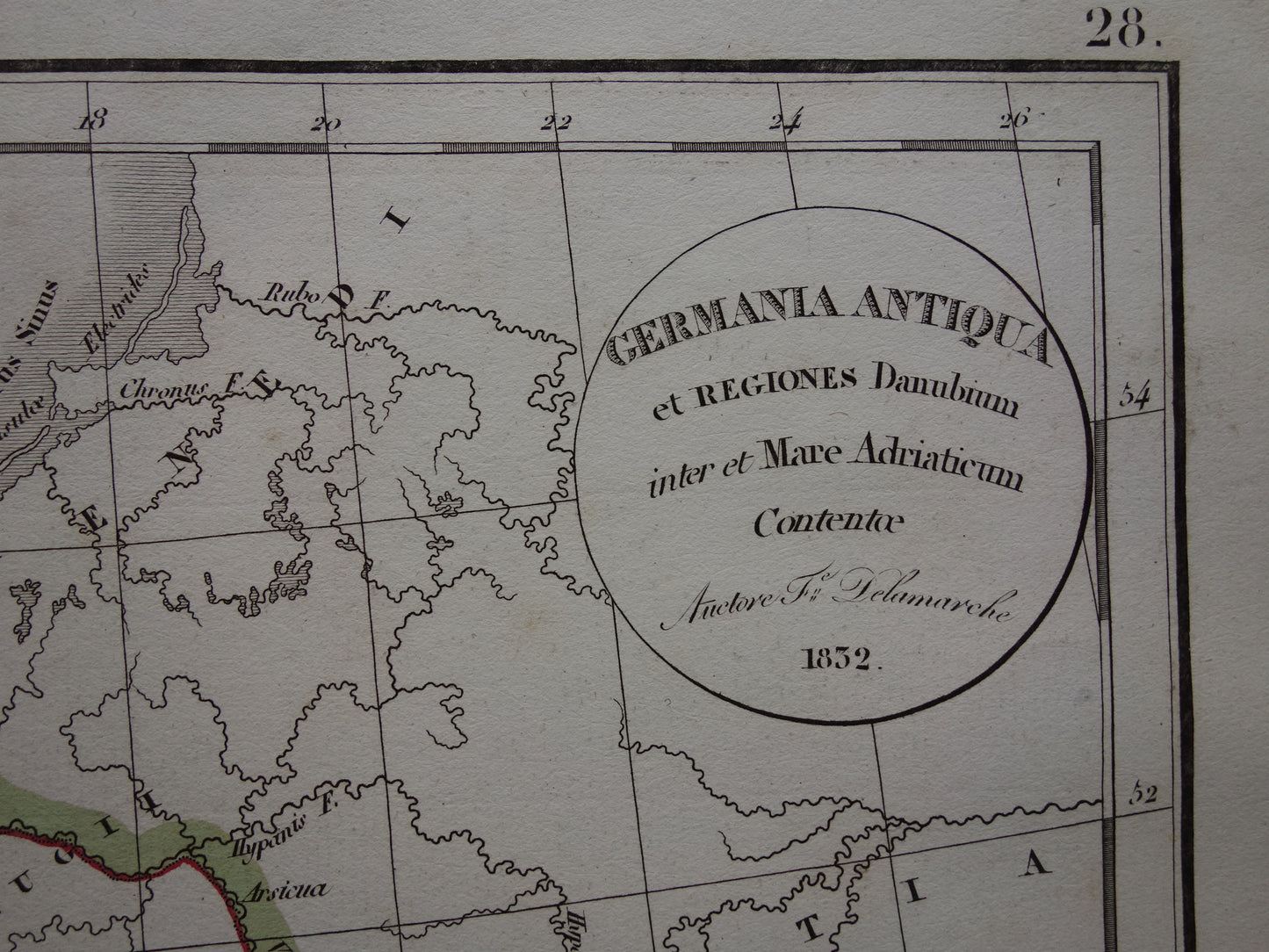 Duitsland oude historische landkaart van Germania in Romeinse Tijd - 1832 originele antieke kaart centraal Europa in oudheid