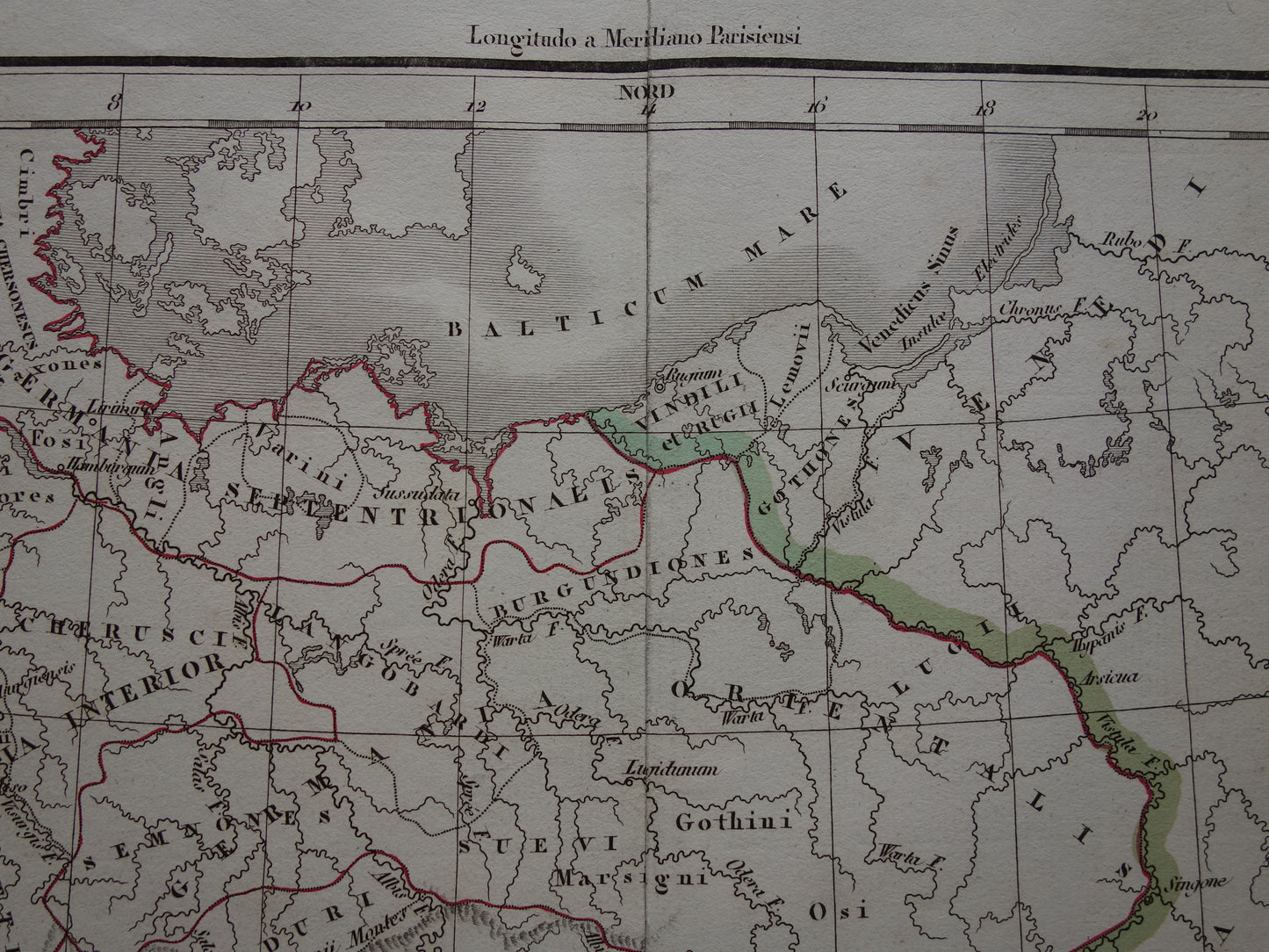 Duitsland oude historische landkaart van Germania in Romeinse Tijd - 1832 originele antieke kaart centraal Europa in oudheid