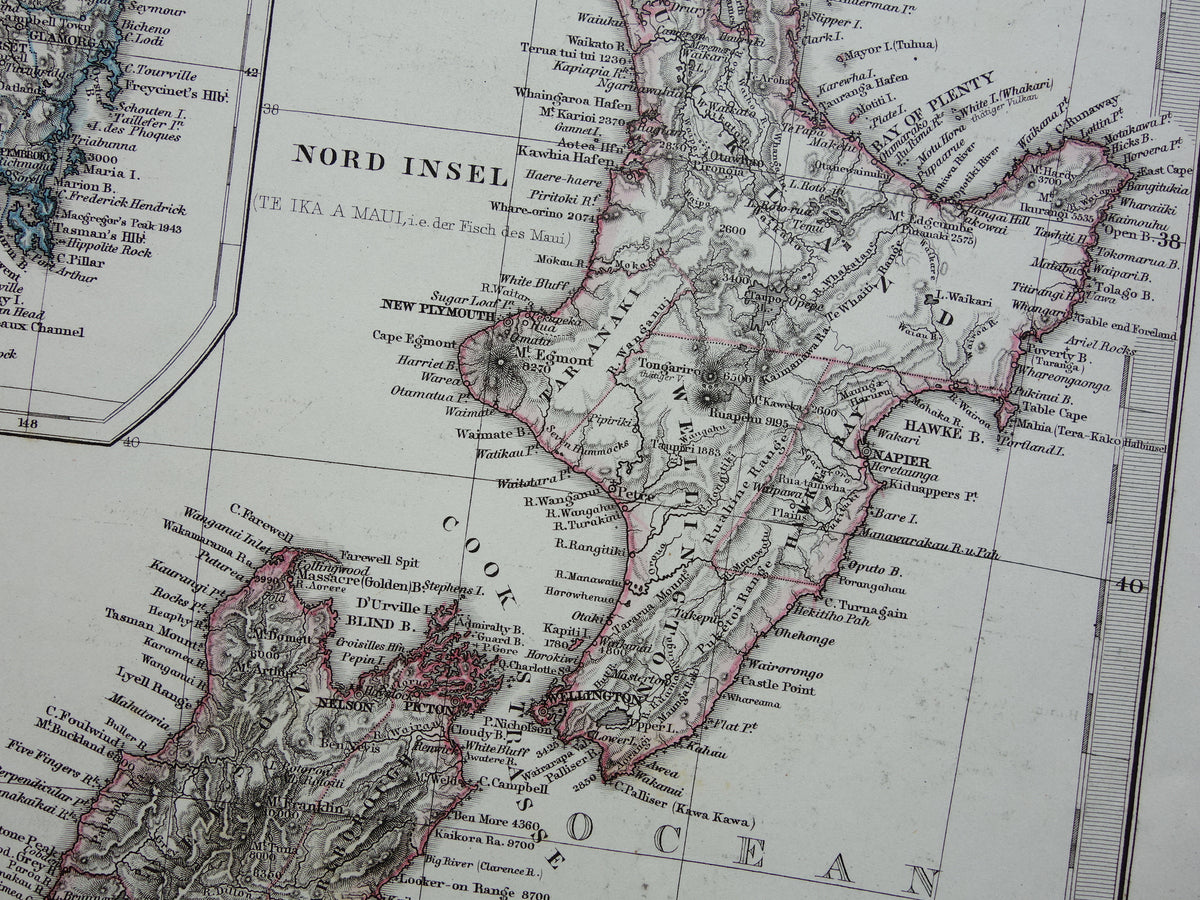 Neuseeland alte Karte von Neuseeland Australien und Tasmanien im Jahr 1868 originale antike deutsche Landkarte Vintage-Landkarten