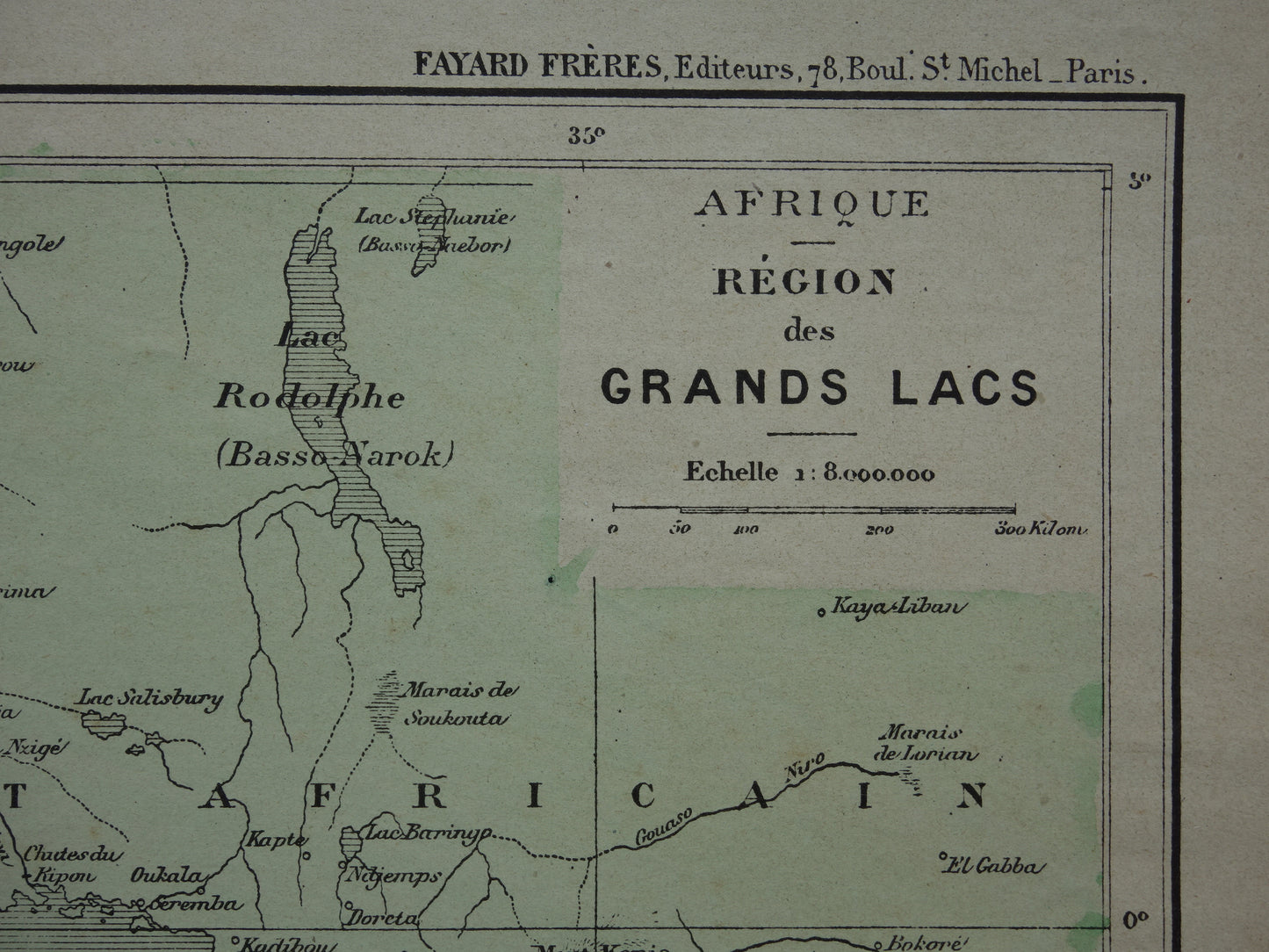 Oude kaart van Duits Oost-Afrika 1896 originele antieke kaart Zanzibar Afrika grote meren regio Victoria lake Nyanza Kilimanjaro vintage kaarten Tanzania