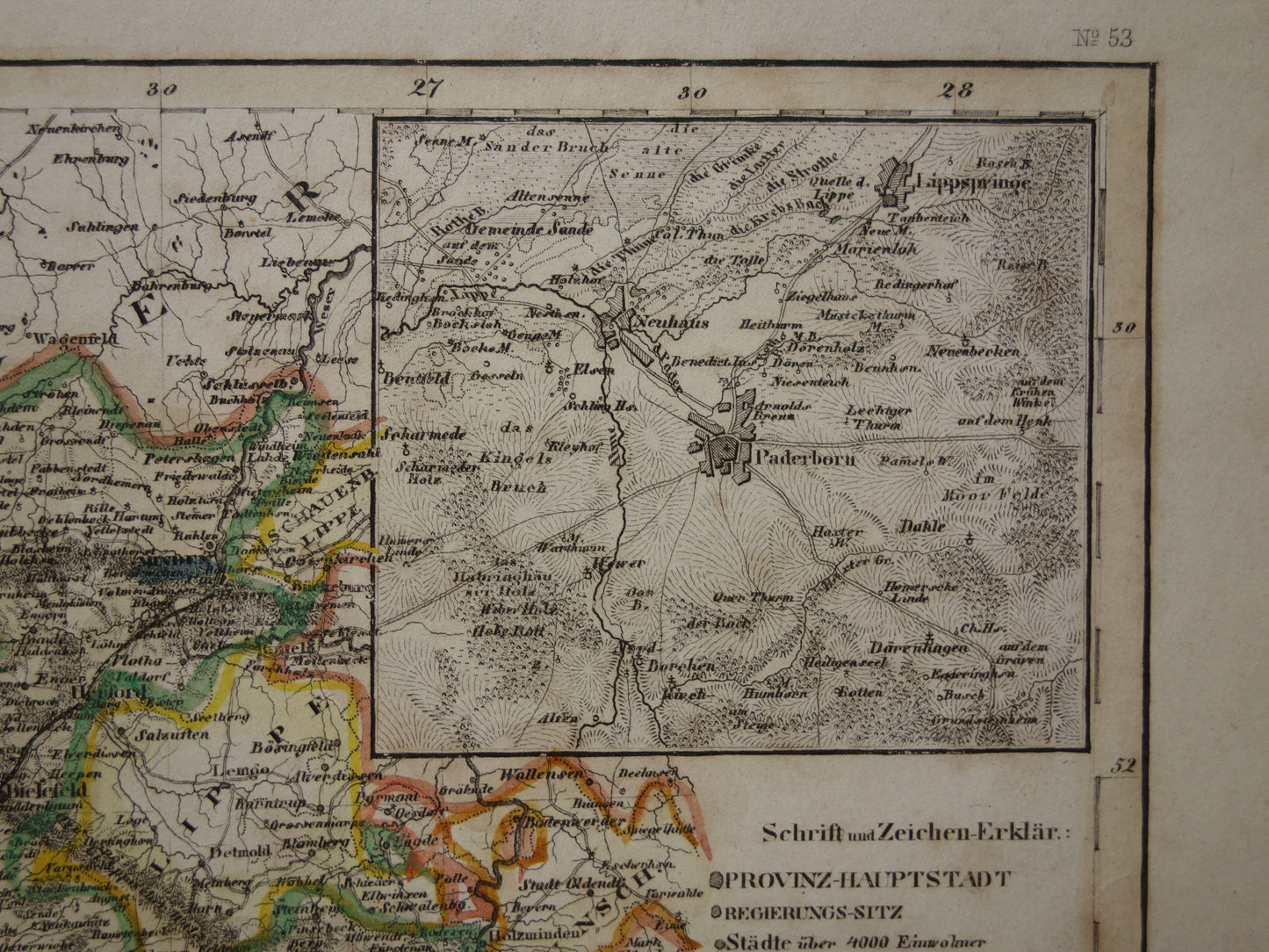 Oude kaart van provincie Westfalen Duitsland 175+ jaar oude handgekleurde landkaart Noordrijn-Westfalen Münster