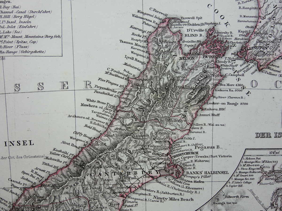 Neuseeland alte Karte von Neuseeland Australien und Tasmanien im Jahr 1868 originale antike deutsche Landkarte Vintage-Landkarten