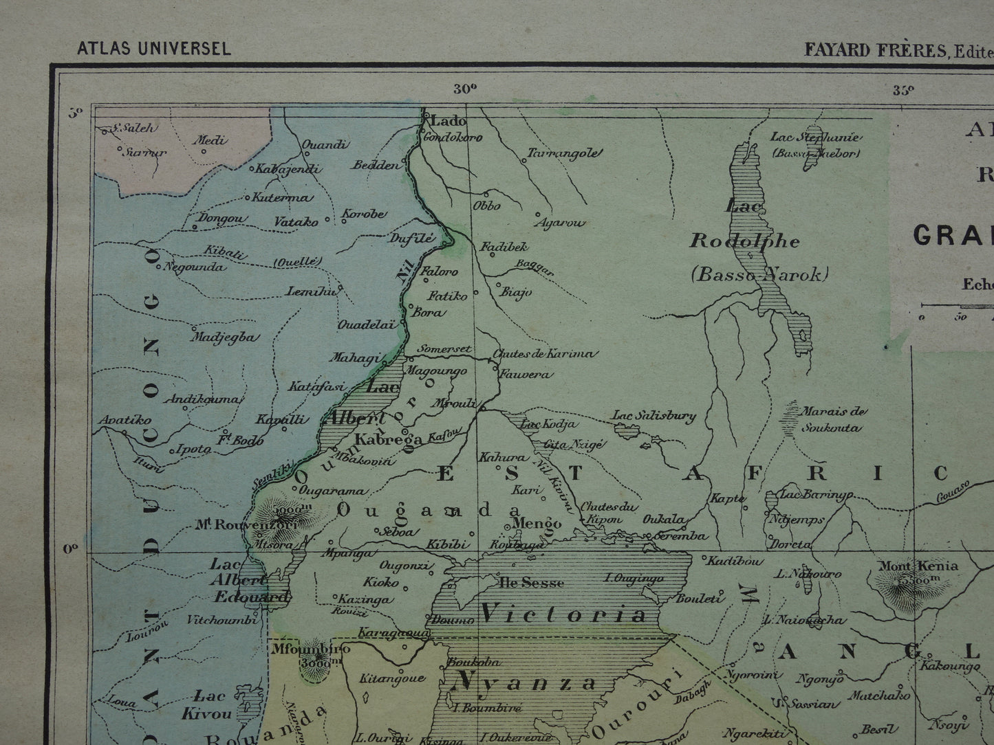 Oude kaart van Duits Oost-Afrika 1896 originele antieke kaart Zanzibar Afrika grote meren regio Victoria lake Nyanza Kilimanjaro vintage kaarten Tanzania