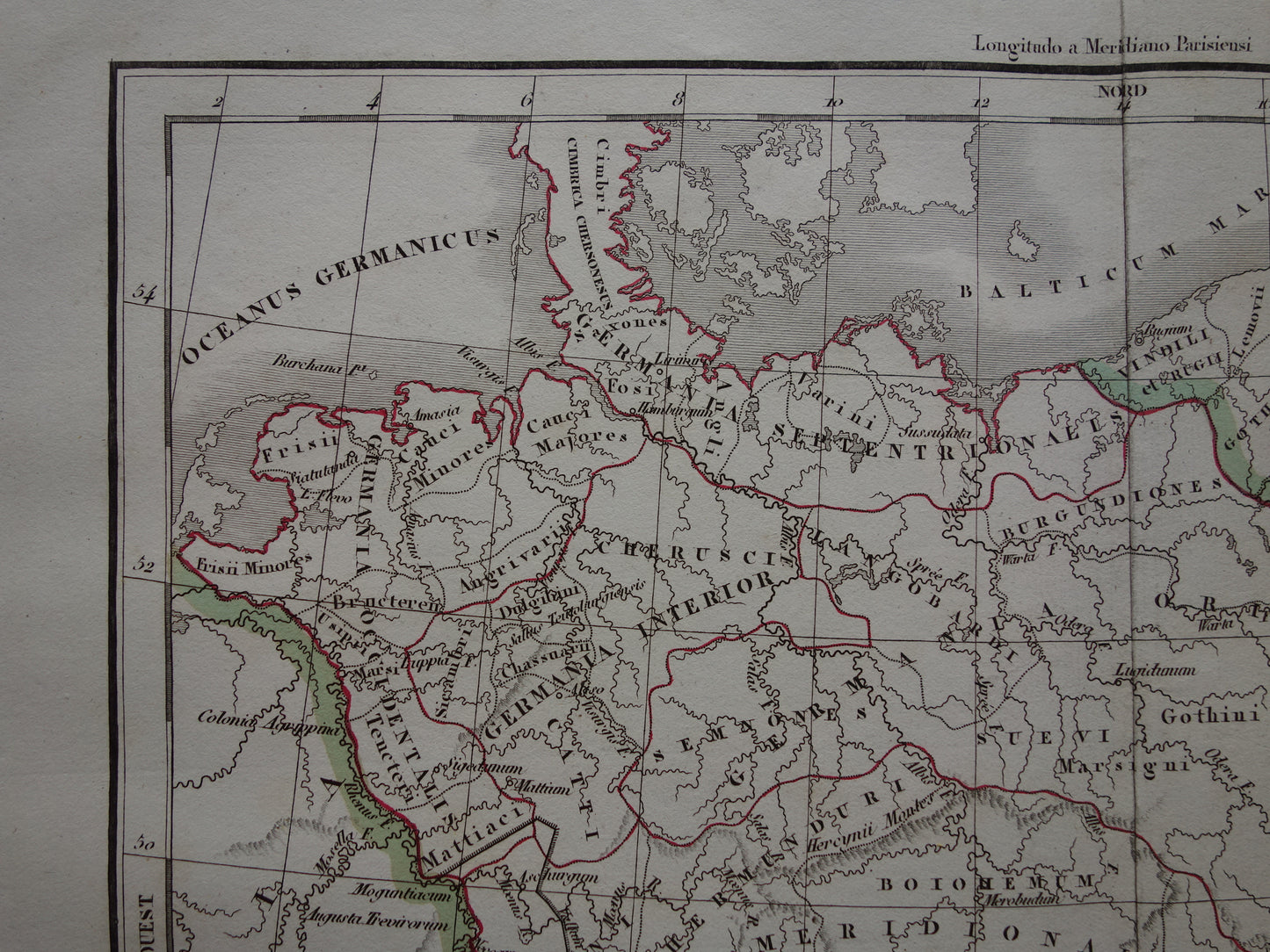 Duitsland oude historische landkaart van Germania in Romeinse Tijd - 1832 originele antieke kaart centraal Europa in oudheid
