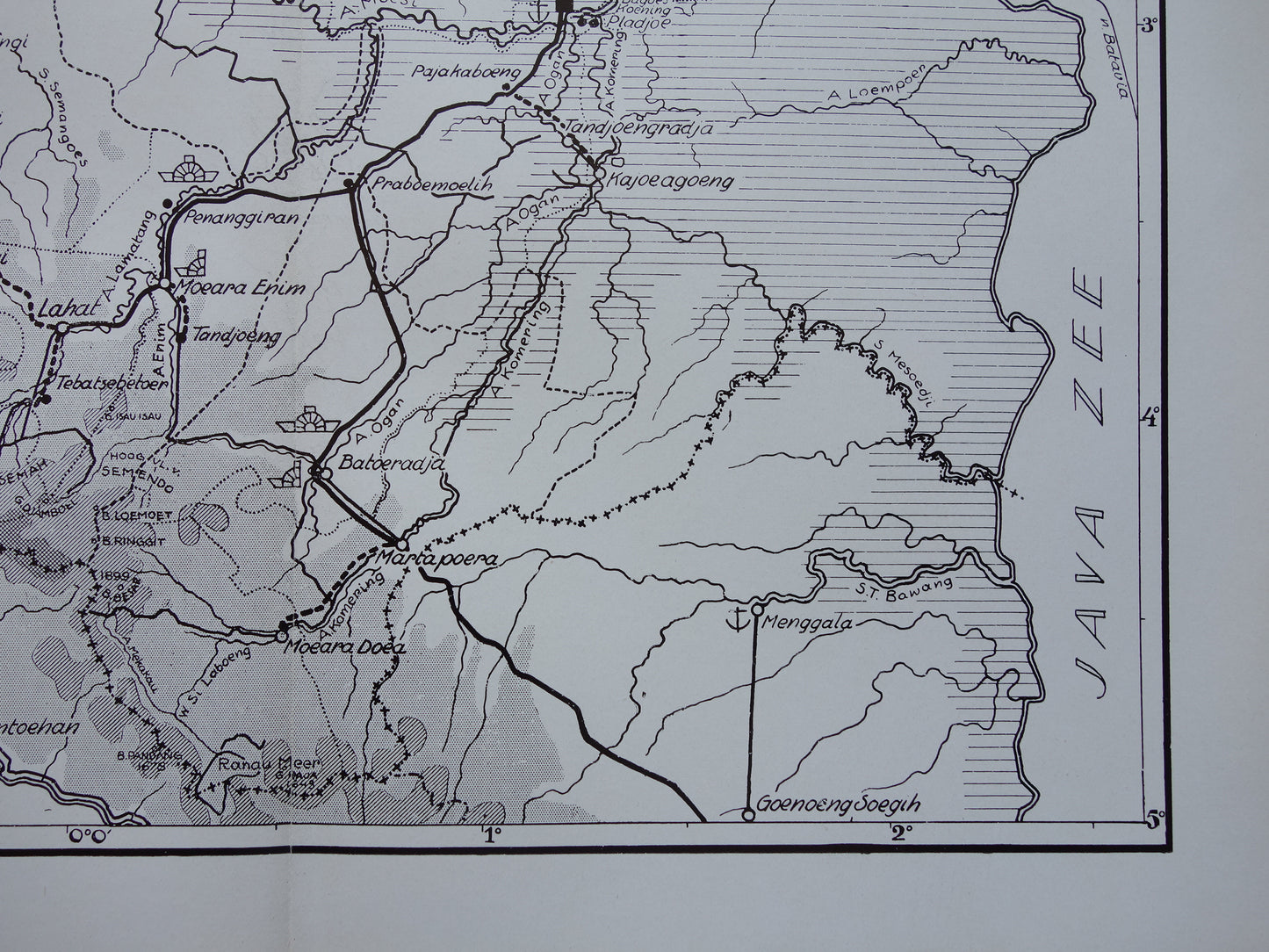 PALEMBANG oude kaart uit 1937 originele vintage landkaart van Palembang Sumatra Indonesië - Nederlandse kaart