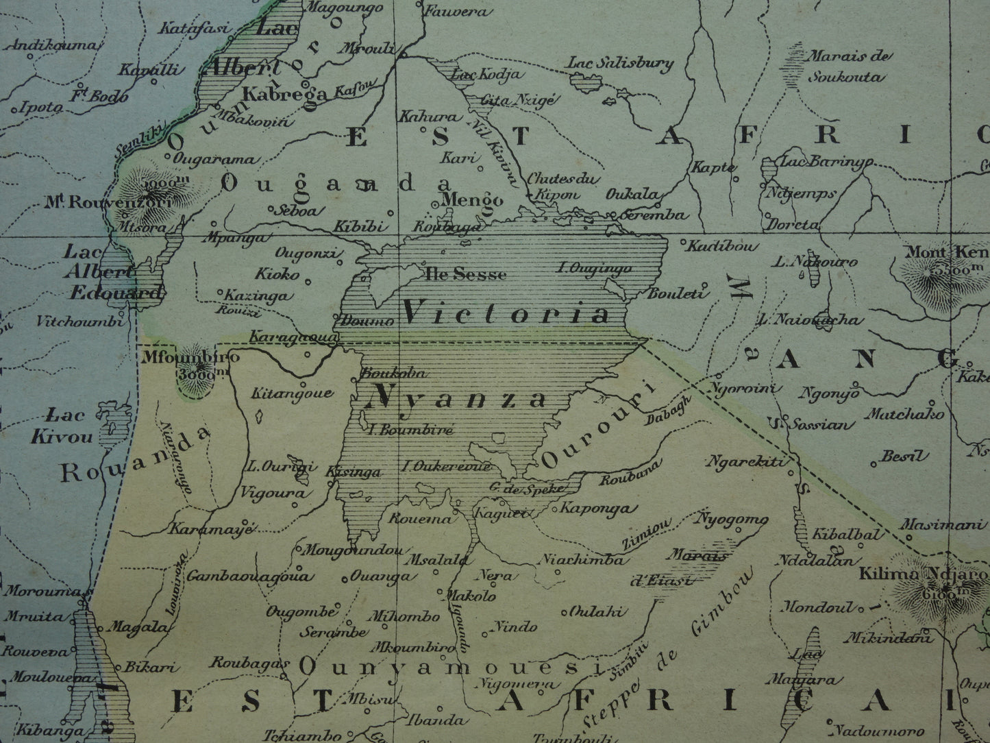 Oude kaart van Duits Oost-Afrika 1896 originele antieke kaart Zanzibar Afrika grote meren regio Victoria lake Nyanza Kilimanjaro vintage kaarten Tanzania