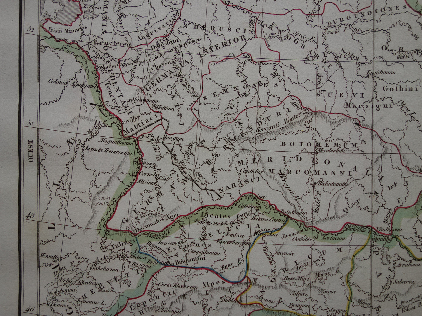 Duitsland oude historische landkaart van Germania in Romeinse Tijd - 1832 originele antieke kaart centraal Europa in oudheid