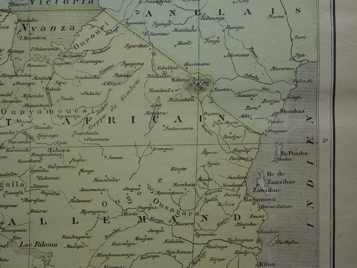 Oude kaart van Duits Oost-Afrika 1896 originele antieke kaart Zanzibar Afrika grote meren regio Victoria lake Nyanza Kilimanjaro vintage kaarten Tanzania