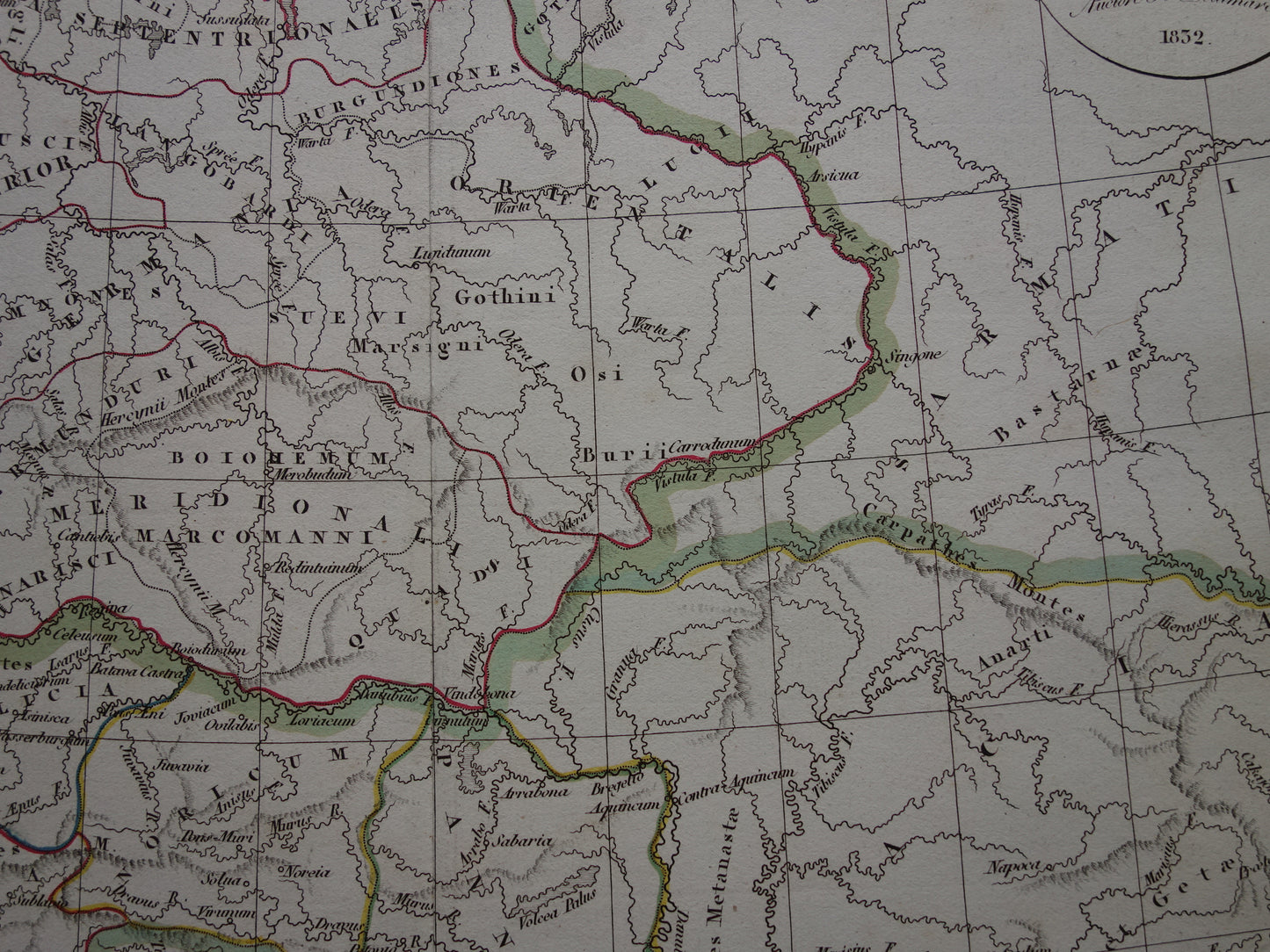 Duitsland oude historische landkaart van Germania in Romeinse Tijd - 1832 originele antieke kaart centraal Europa in oudheid
