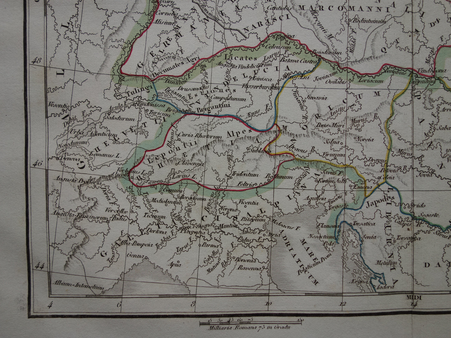 Duitsland oude historische landkaart van Germania in Romeinse Tijd - 1832 originele antieke kaart centraal Europa in oudheid