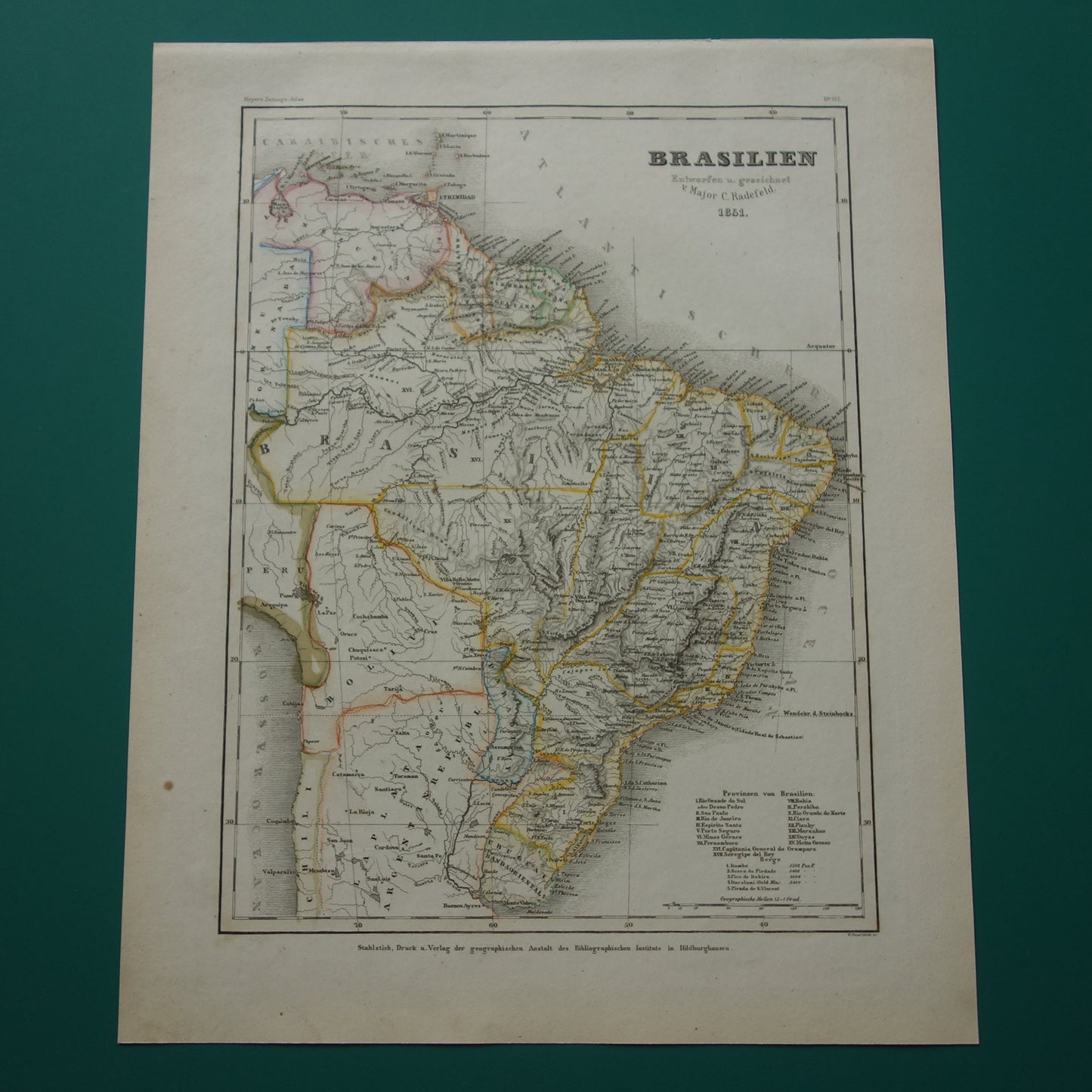 Brazilië oude kaart van Brazilië uit 1851 originele antieke landkaart - vintage kaarten