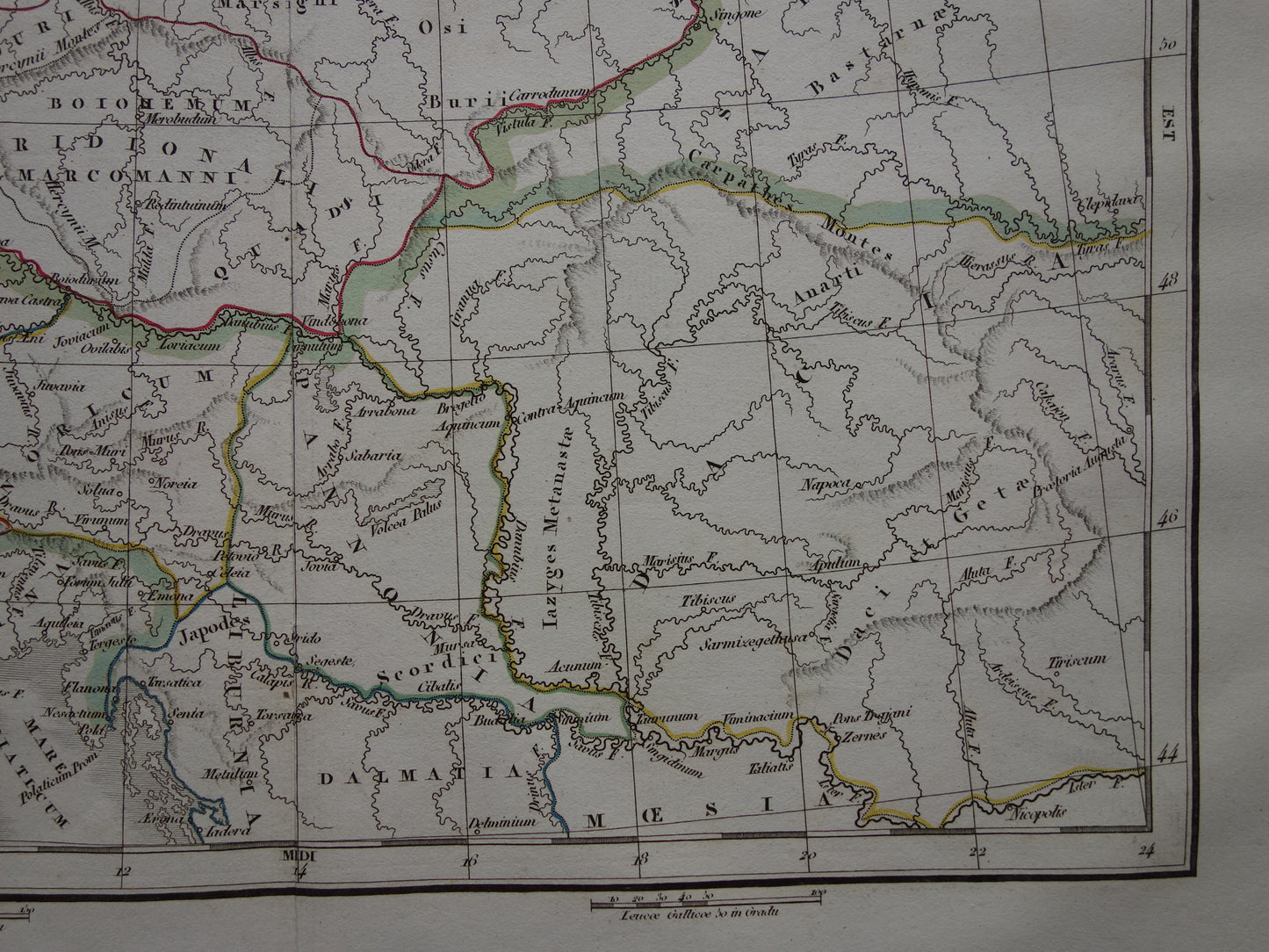 Duitsland oude historische landkaart van Germania in Romeinse Tijd - 1832 originele antieke kaart centraal Europa in oudheid