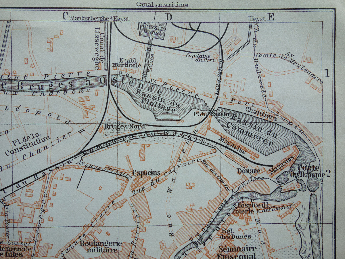 BRÜGGE alte Karte von Brügge, Belgien, aus dem Jahr 1910 kleine originale antike Karte