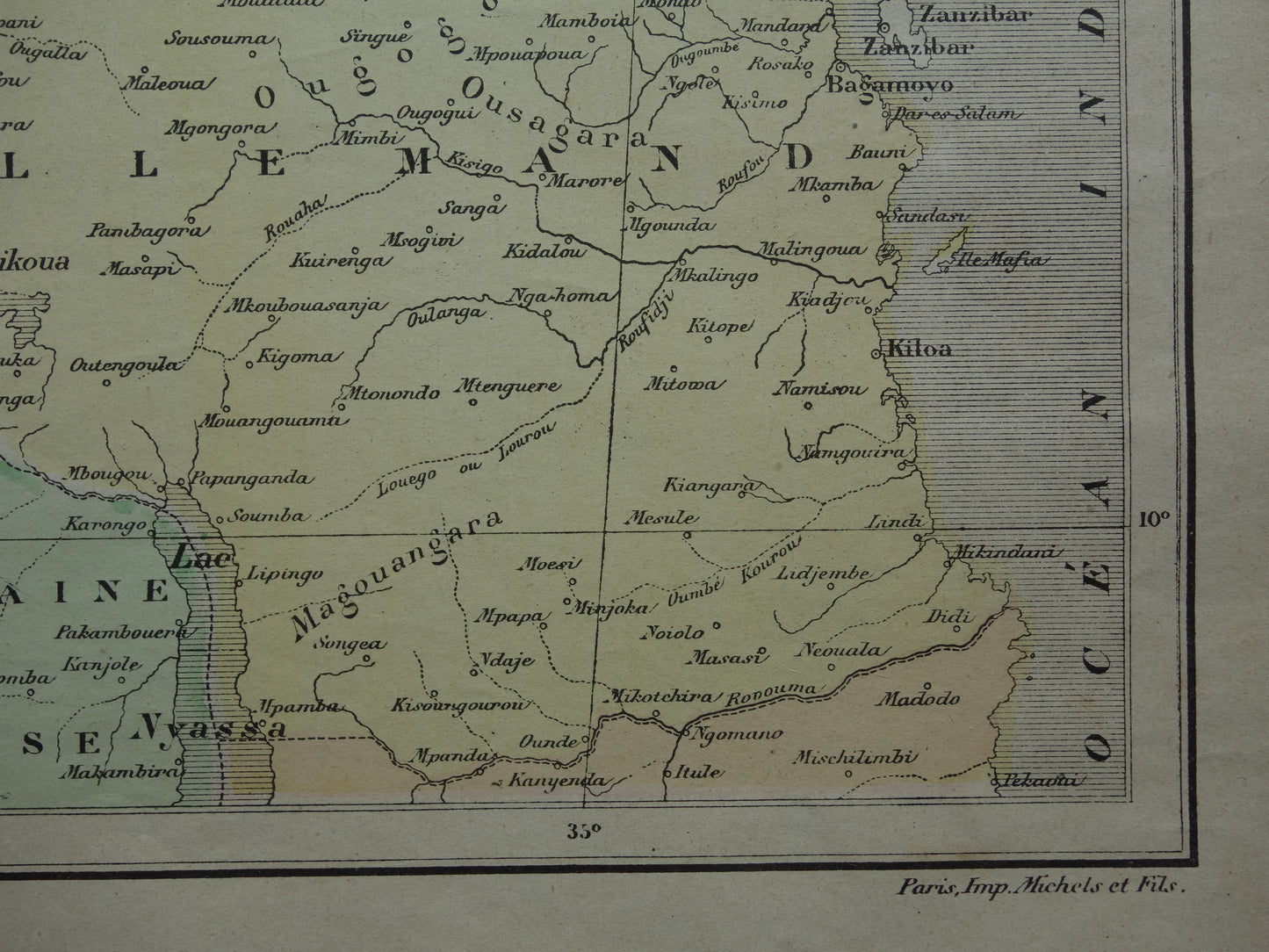 Oude kaart van Duits Oost-Afrika 1896 originele antieke kaart Zanzibar Afrika grote meren regio Victoria lake Nyanza Kilimanjaro vintage kaarten Tanzania