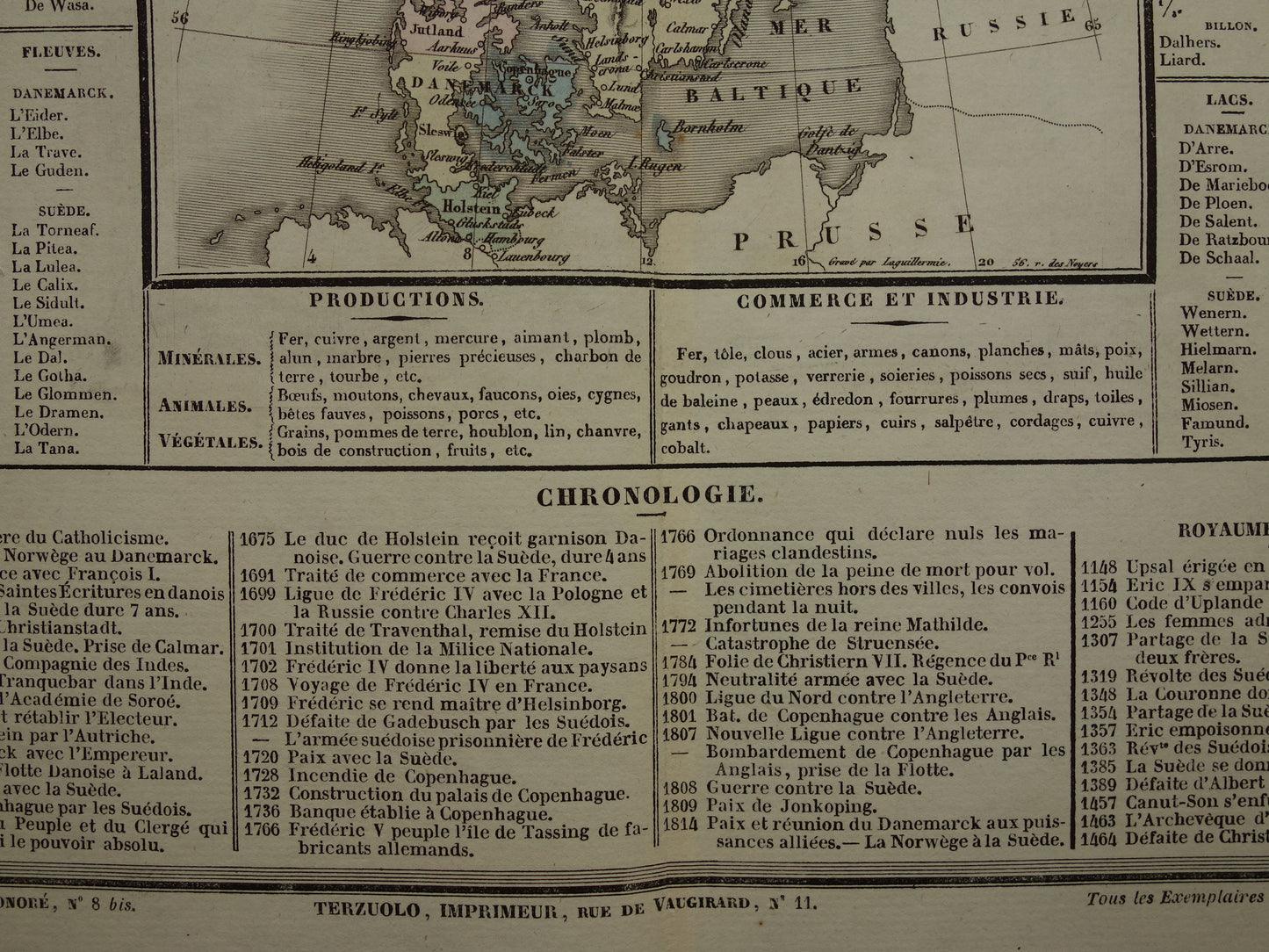 Denemarken en Zweden oude kaart 1837 grote antieke gravure over geschiedenis van Zweden en Denemarken met vintage landkaart