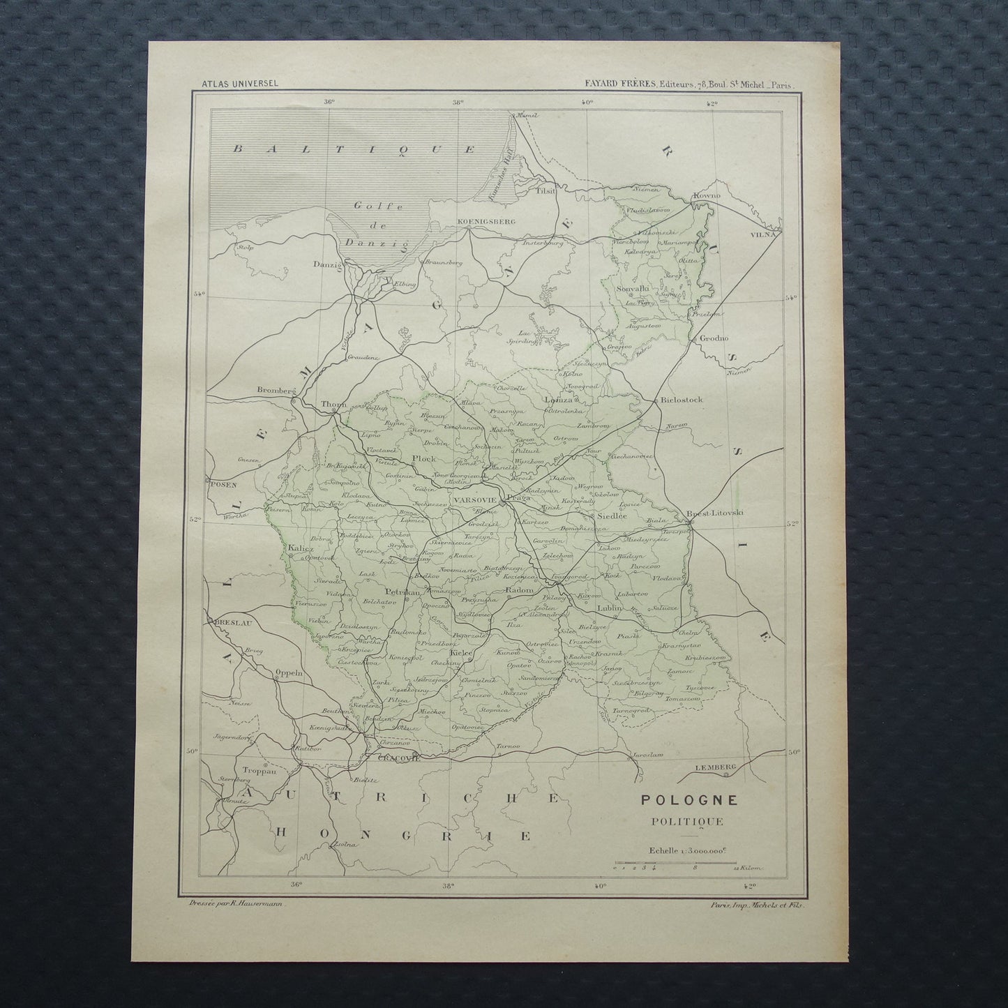 POLEN Alte Karte von Polen aus dem Jahr 1896, original handkolorierte antike Karte, historischer Druck Polen