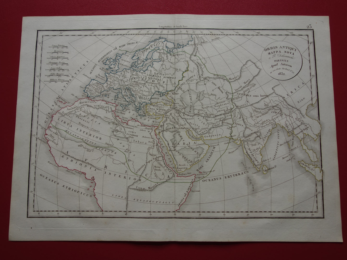 Ptolemaeus oude wereldkaart uit 1832 kaart van de klassieke wereld originele antieke handgekleurde landkaart met jaartal geschiedeniskaart