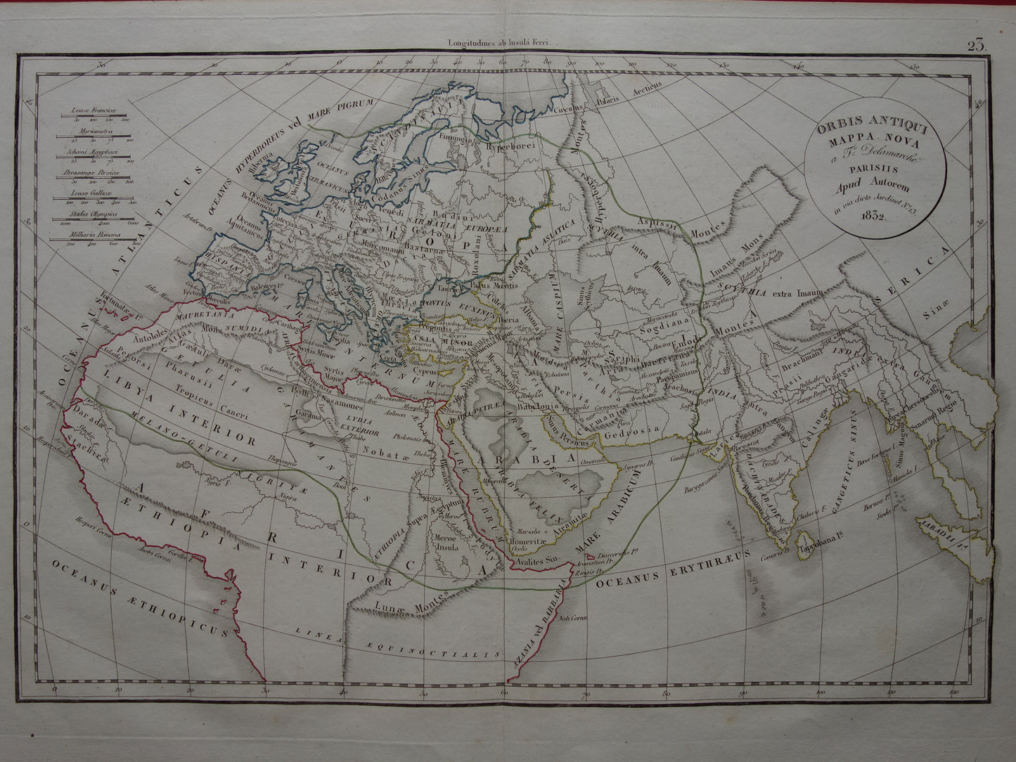 Ptolemaeus oude wereldkaart uit 1832 kaart van de klassieke wereld originele antieke handgekleurde landkaart met jaartal geschiedeniskaart