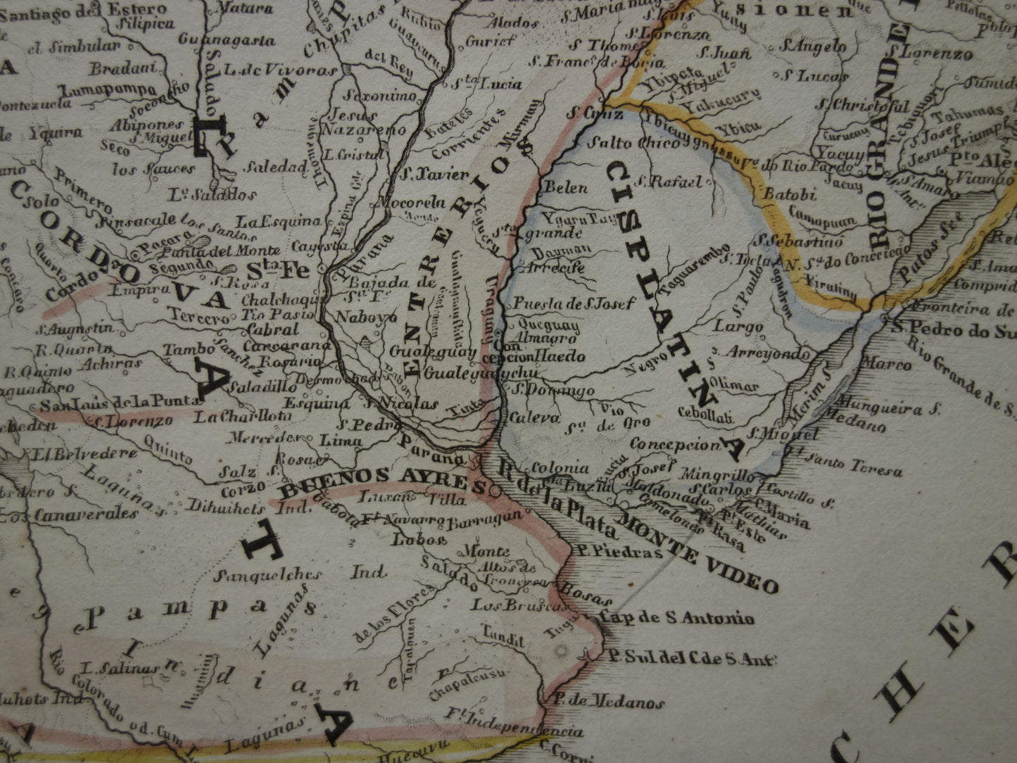 Oude landkaart van Zuid-Amerika met Patagonië uit 1850 originele antieke kaart Argentinië Chili Uruguay Paraguay met jaartal