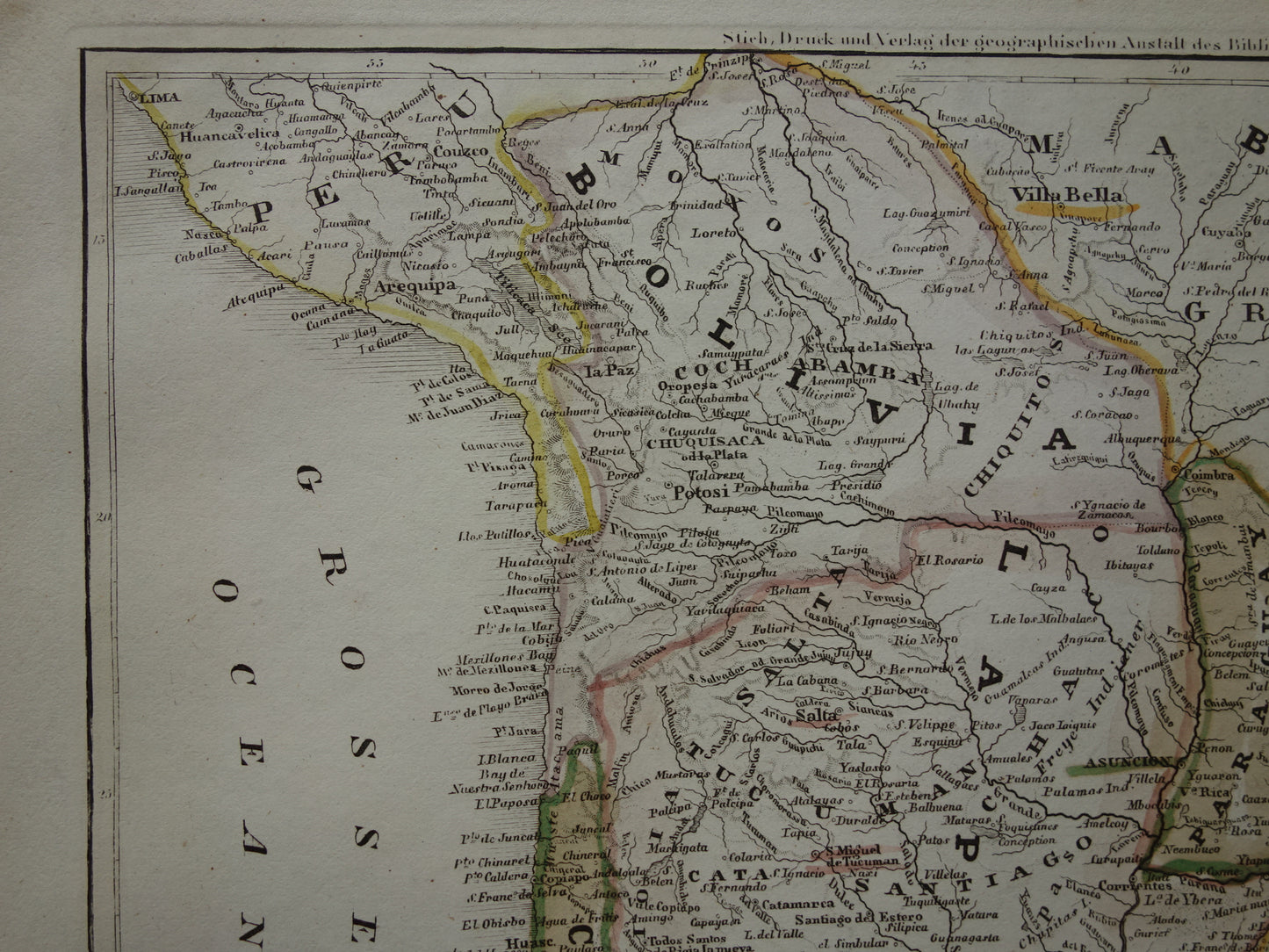 Oude landkaart van Zuid-Amerika met Patagonië uit 1850 originele antieke kaart Argentinië Chili Uruguay Paraguay met jaartal