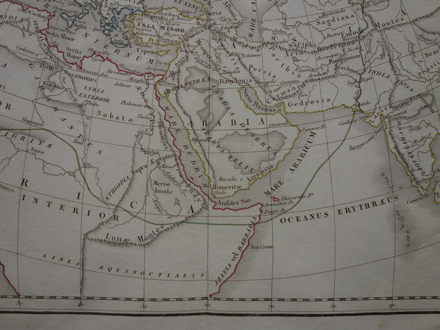 Ptolemaeus oude wereldkaart uit 1832 kaart van de klassieke wereld originele antieke handgekleurde landkaart met jaartal geschiedeniskaart