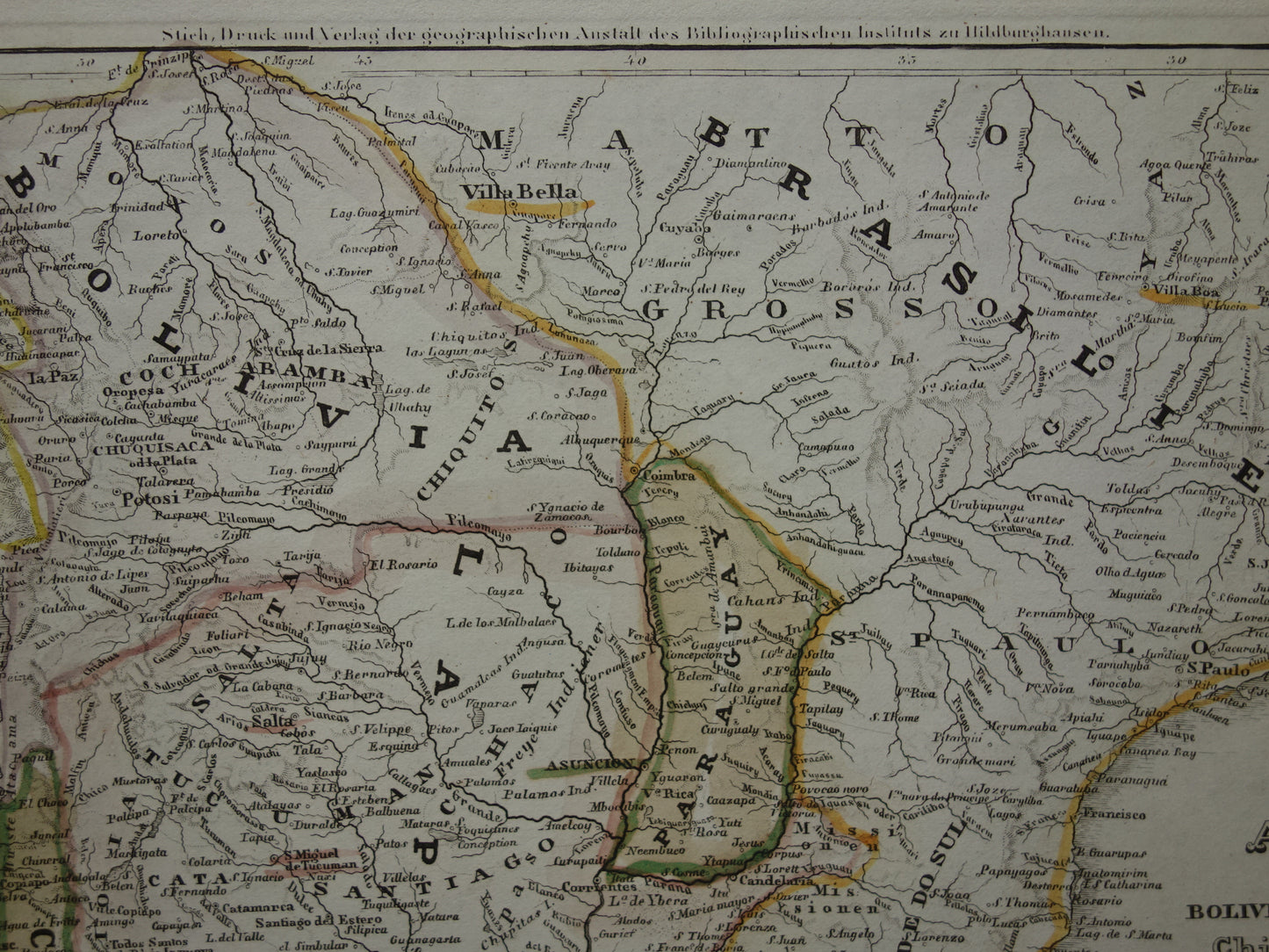 Oude landkaart van Zuid-Amerika met Patagonië uit 1850 originele antieke kaart Argentinië Chili Uruguay Paraguay met jaartal
