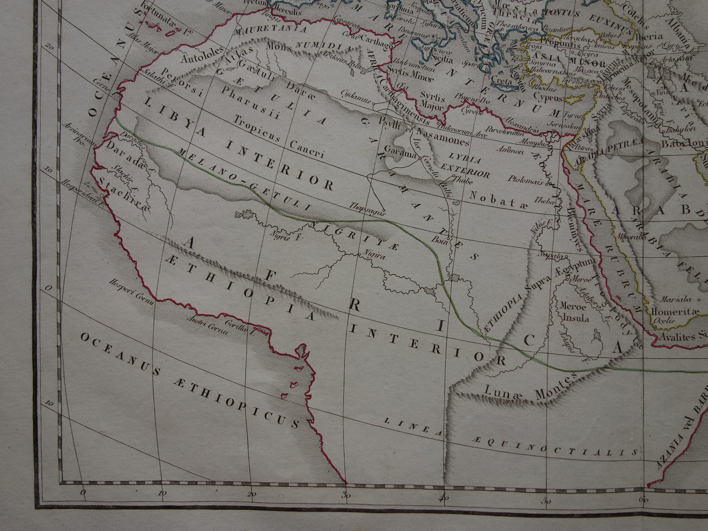 Ptolemaeus oude wereldkaart uit 1832 kaart van de klassieke wereld originele antieke handgekleurde landkaart met jaartal geschiedeniskaart